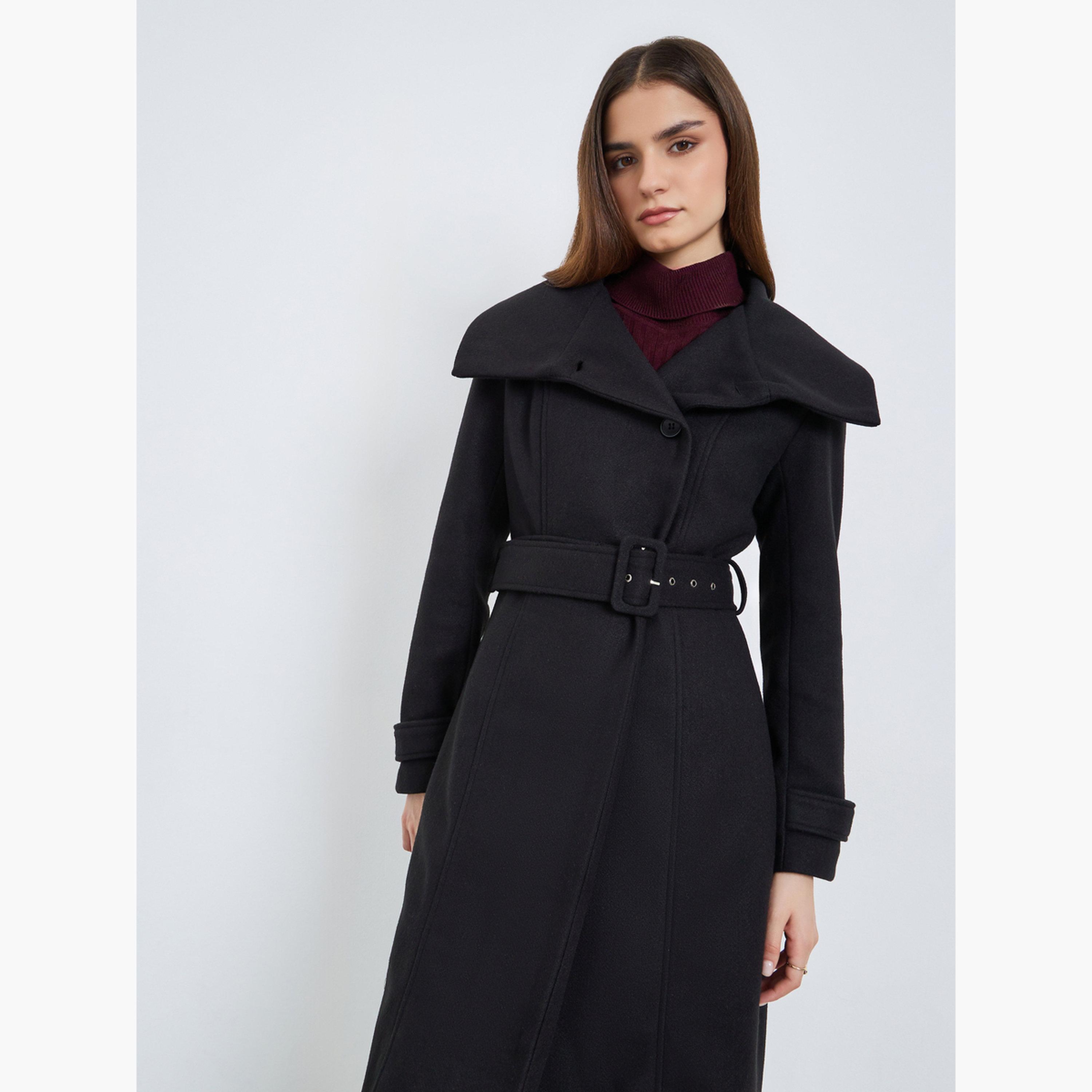 ستايلي - معطف نسائي أسود متوسط ​​الطول بحزام من الصوف-women-winterwear-coatsandjackets-coats-image-2