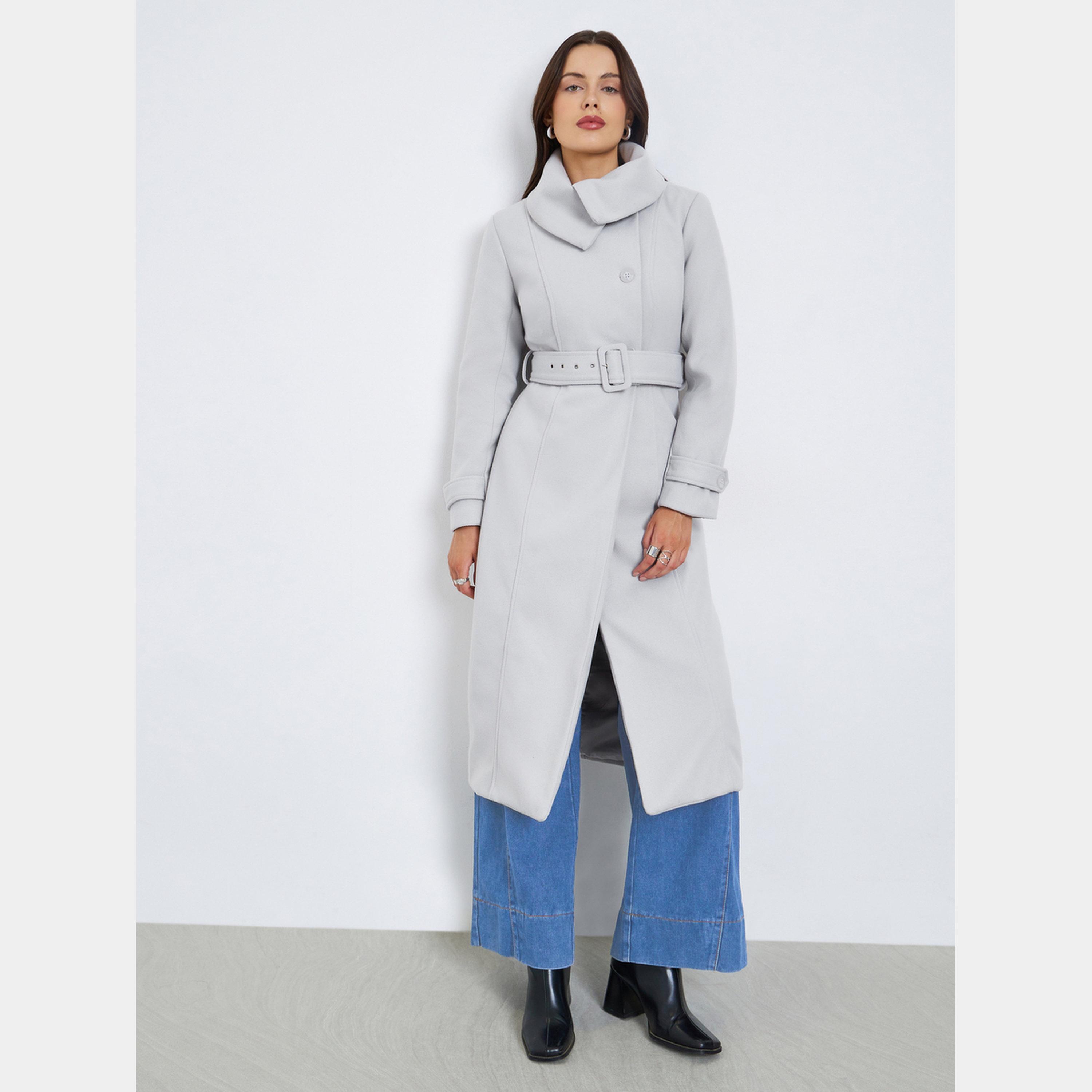 Styli Grey Midi Belted Wool Coat-women-clothing-coatsandjackets-coats-image-2