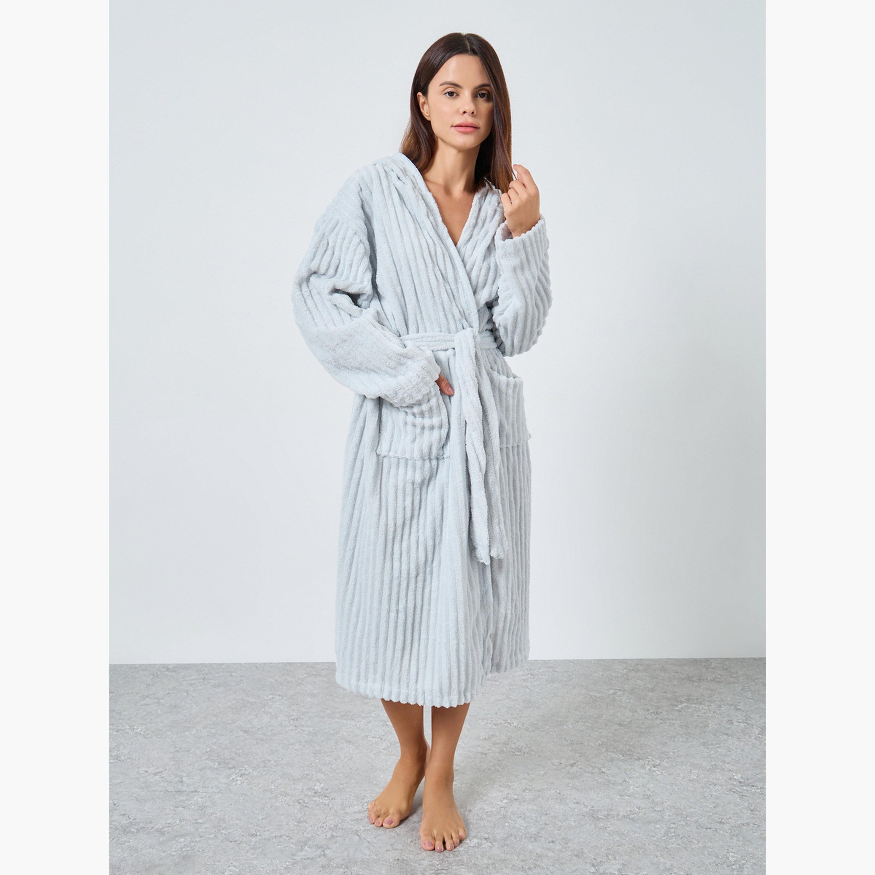 Styli Women Ribbed Fleece Hooded Robe-women-clothing-nightwear-robes-image-1