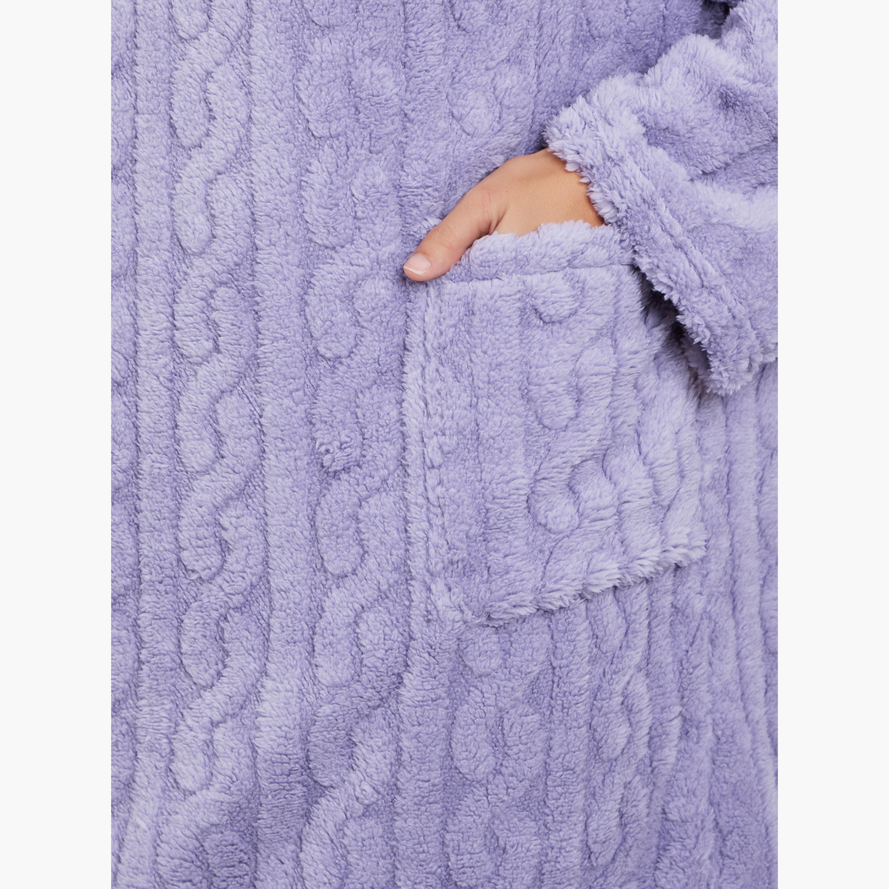 Styli Cable Knit Pocket Detail Fleece Nightdress-women-clothing-nightwear-nighties-image-3