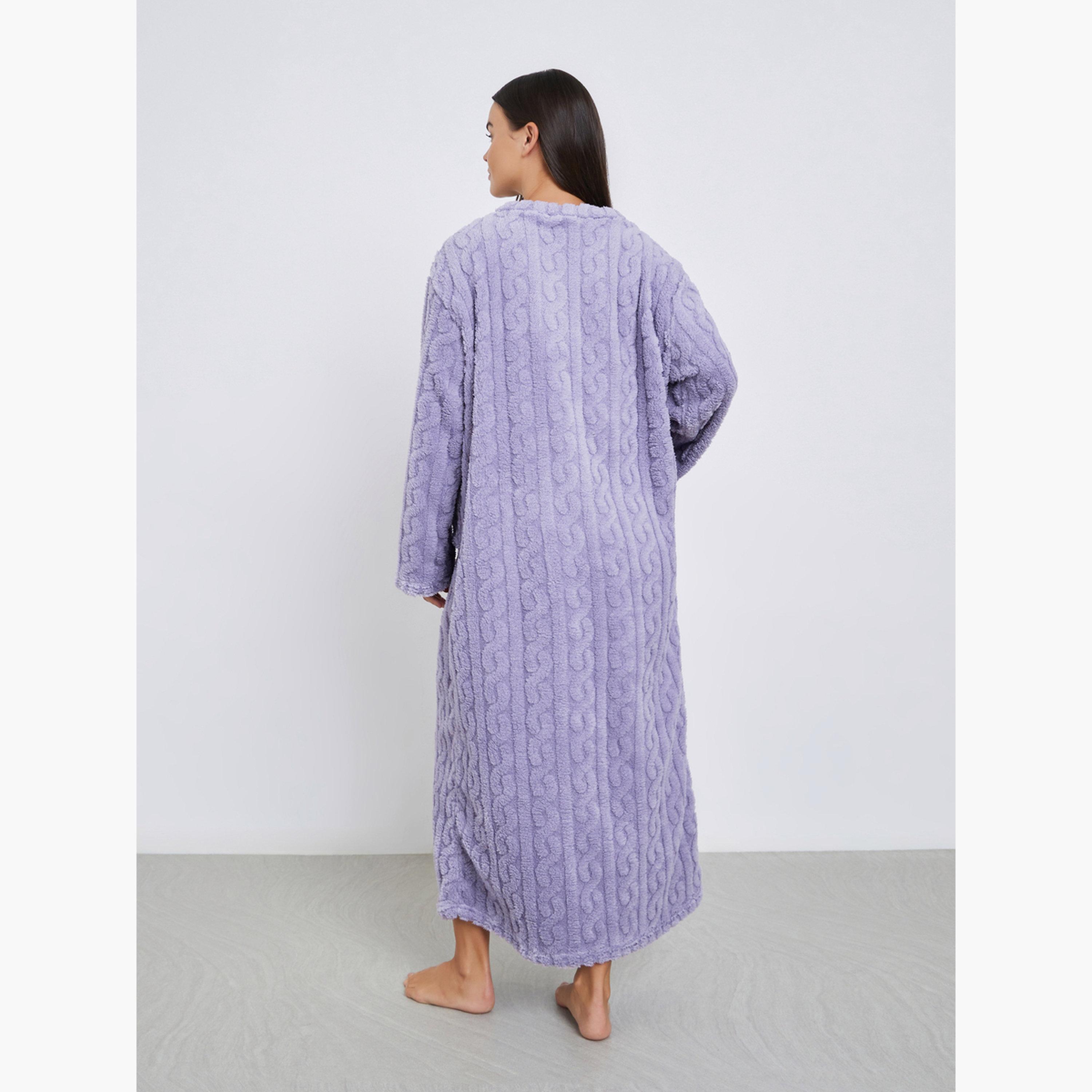 ستايلي - قميص نوم صوف كابل بتفاصيل جيوب محبوكة-women-clothing-nightwear-nighties-image-4
