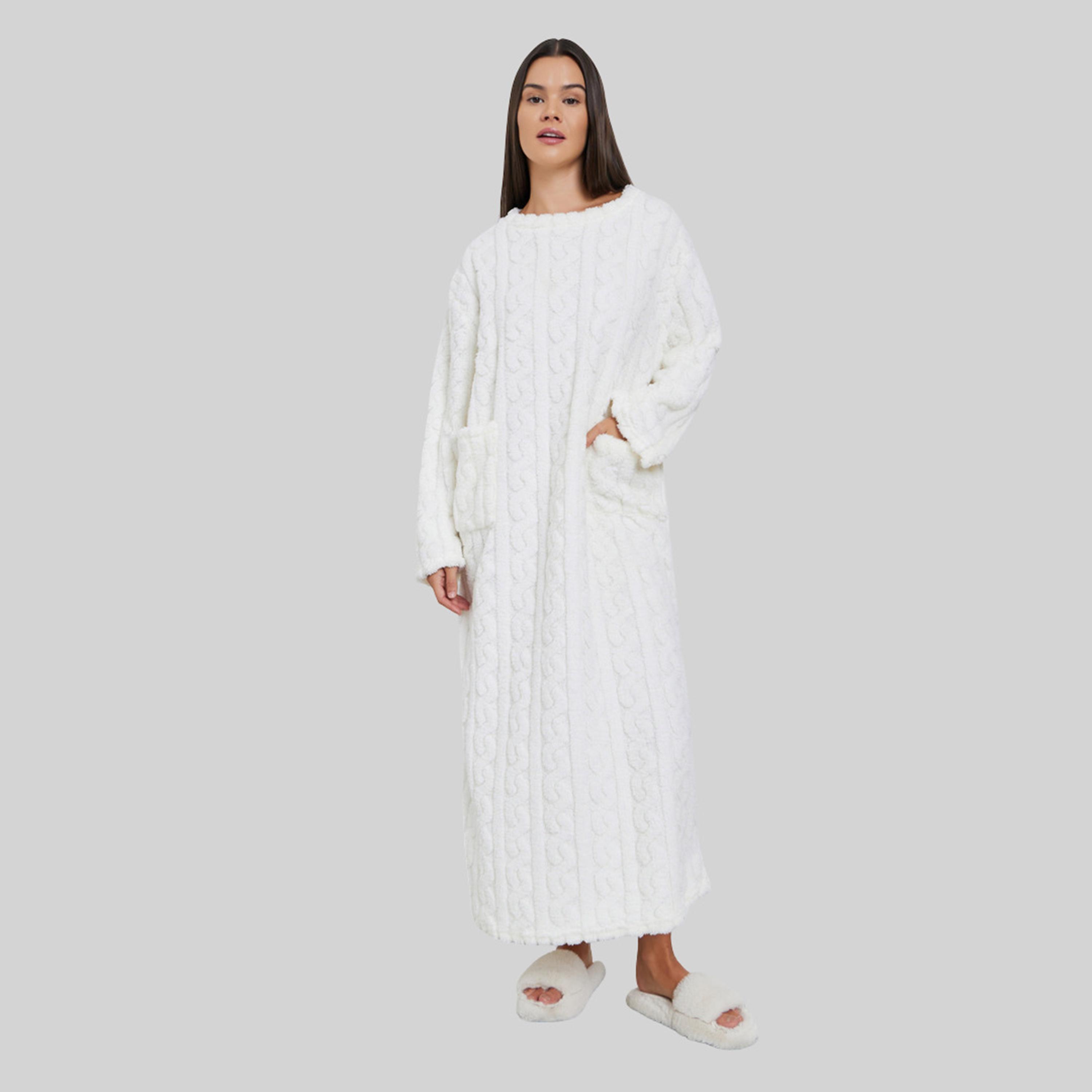 قميص نوم فليس محبوك مع تفاصيل جيب-women-clothing-nightwear-nighties-image-1
