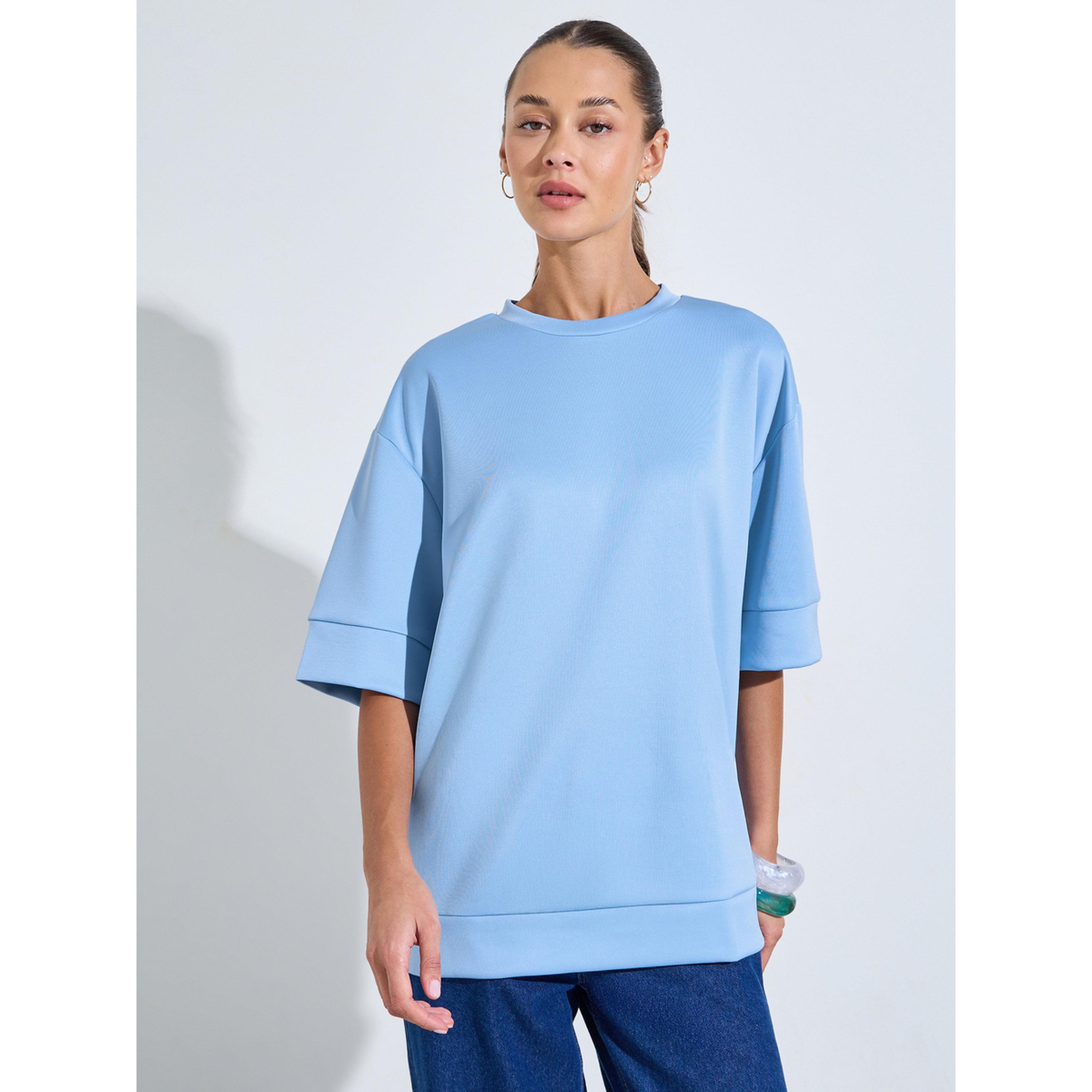 تيشيرت واسع وياقة دائرية باللون الأزرق-women-clothing-tshirts-image-1