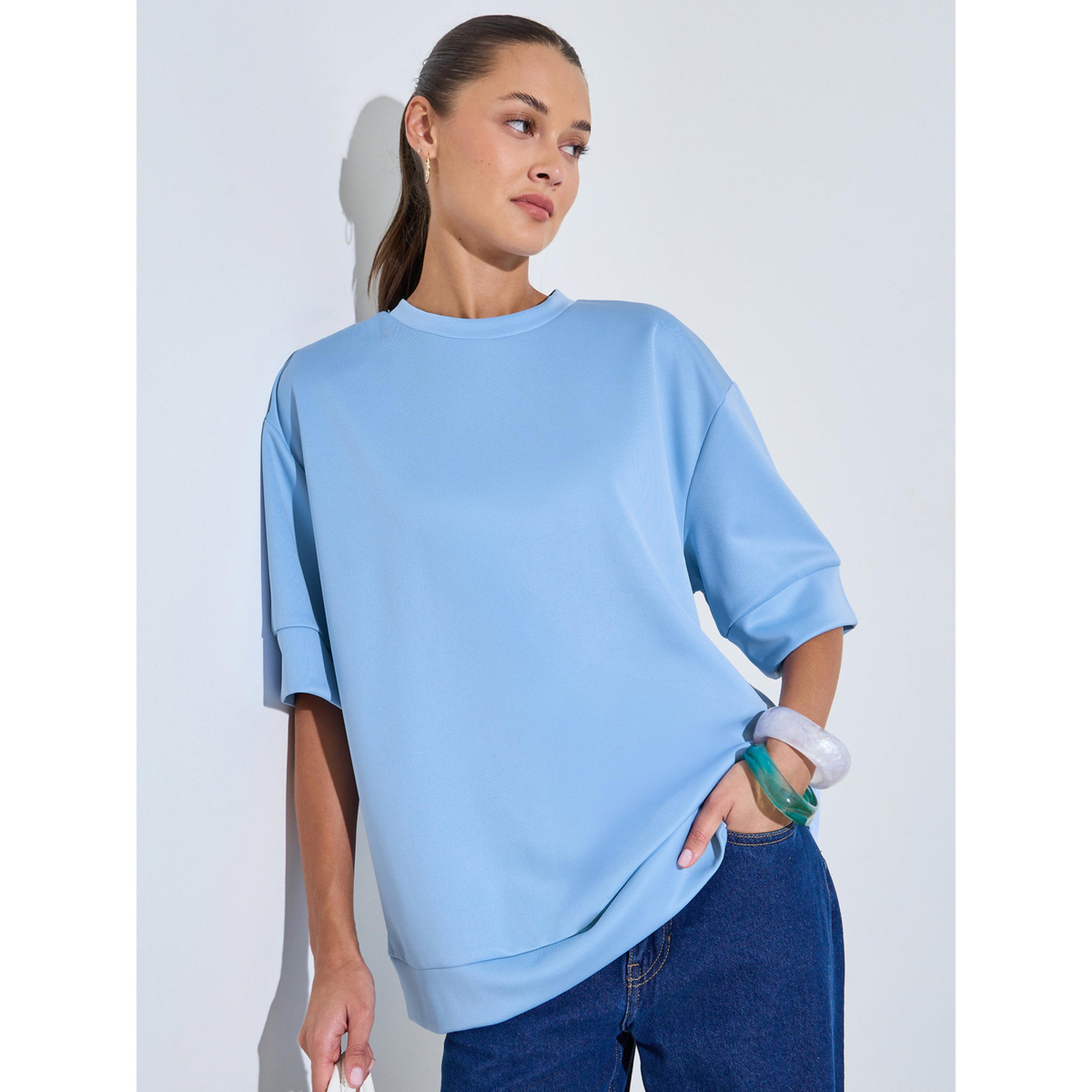تيشيرت واسع وياقة دائرية باللون الأزرق-women-clothing-tshirts-image-4