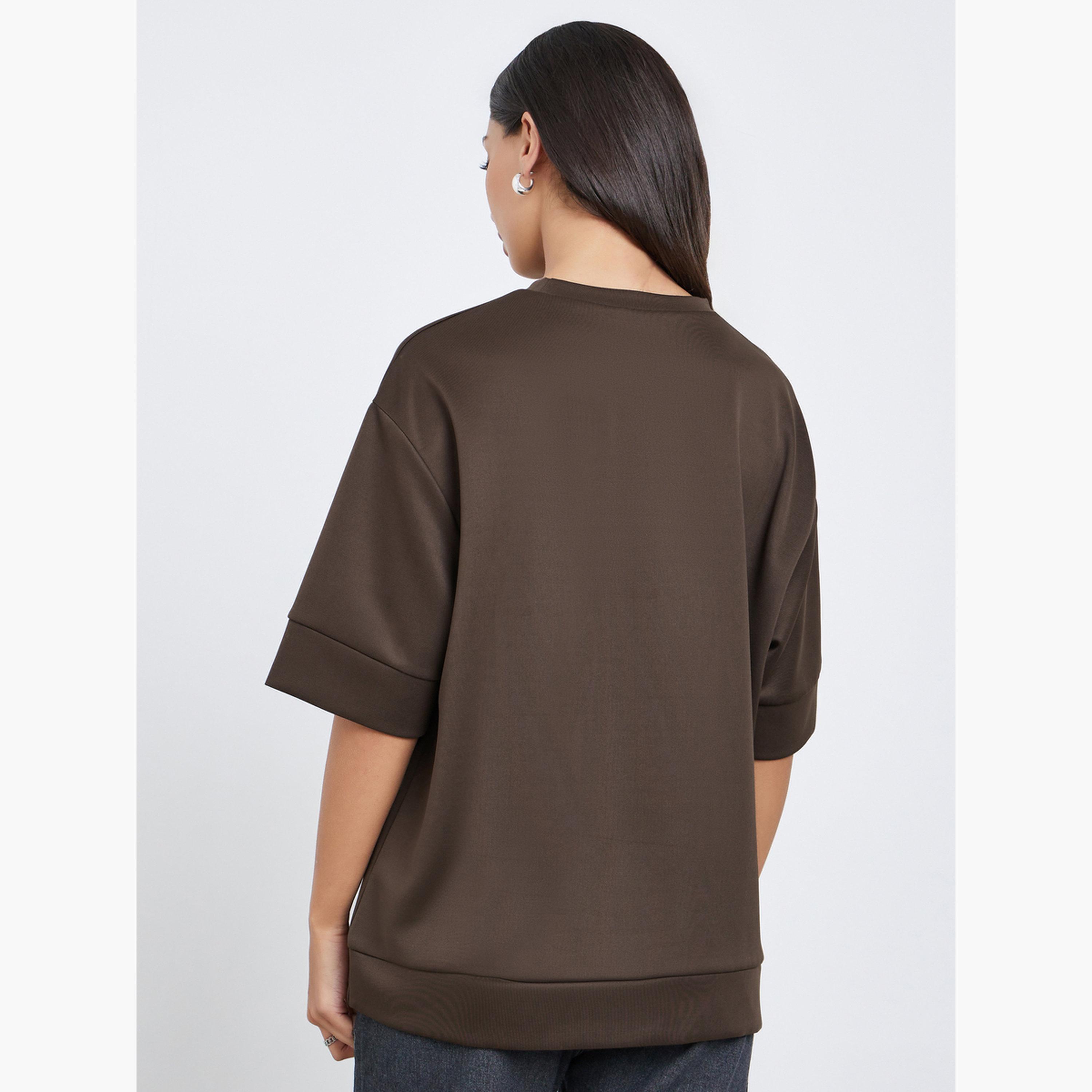 Styli Women Brown Oversized Round Neck T-Shirt-women-clothing-tshirts-image-4