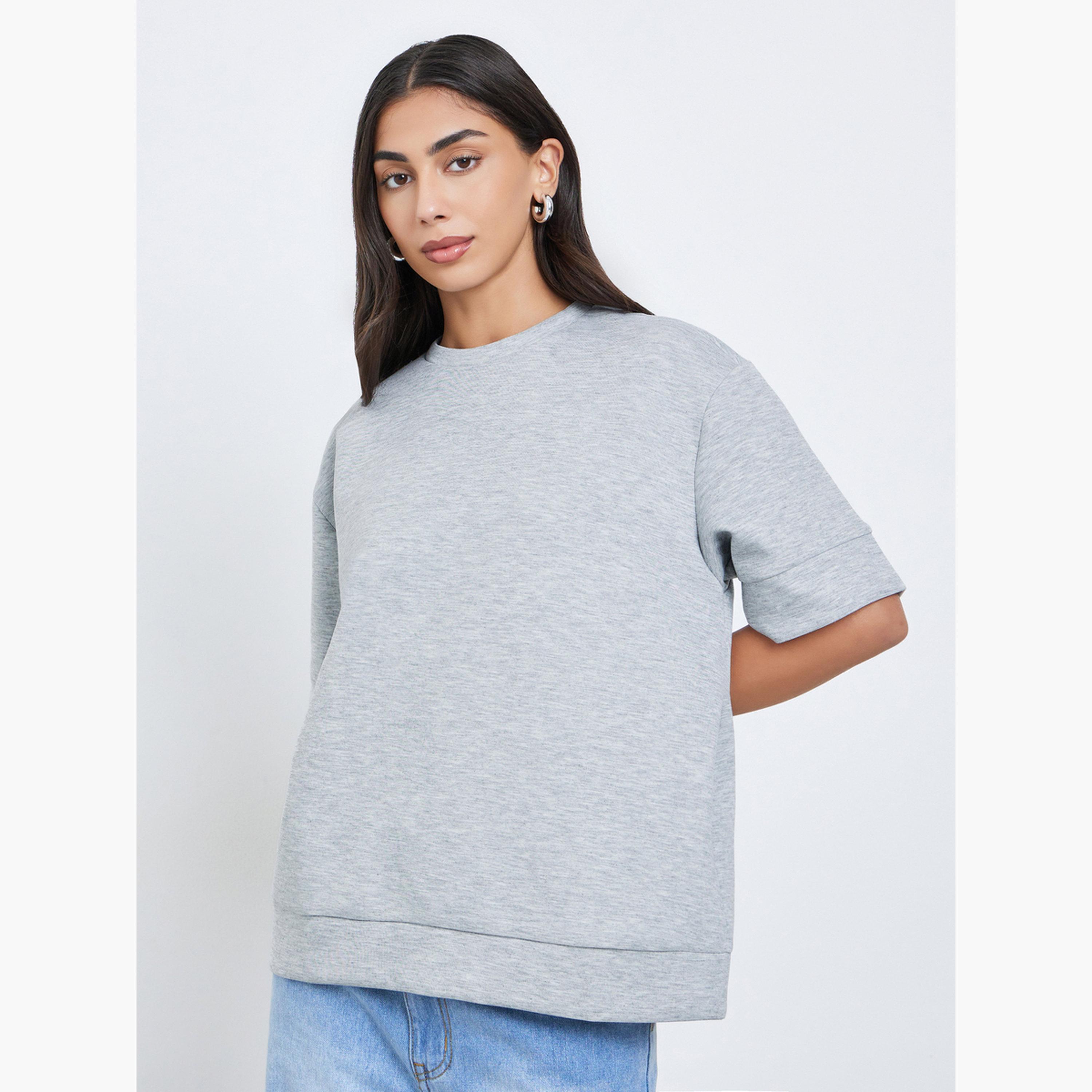 Styli Women Grey Oversized Round Neck T-Shirt-women-clothing-tshirts-image-1