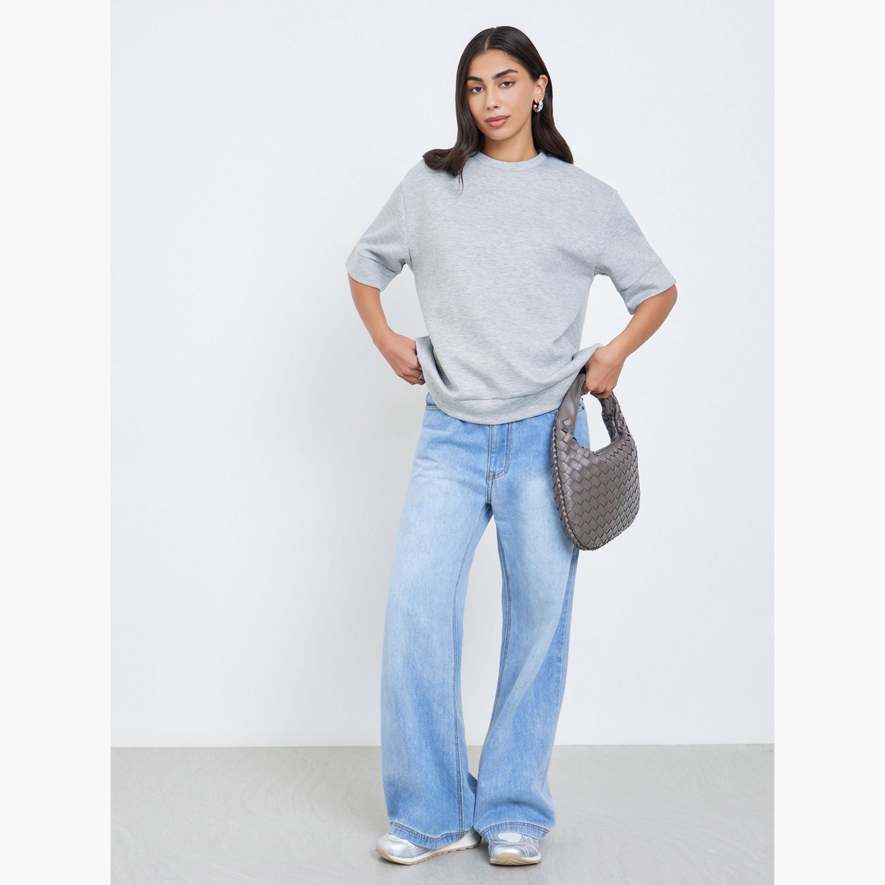 Styli Women Grey Oversized Round Neck T-Shirt-women-clothing-tshirts-image-2