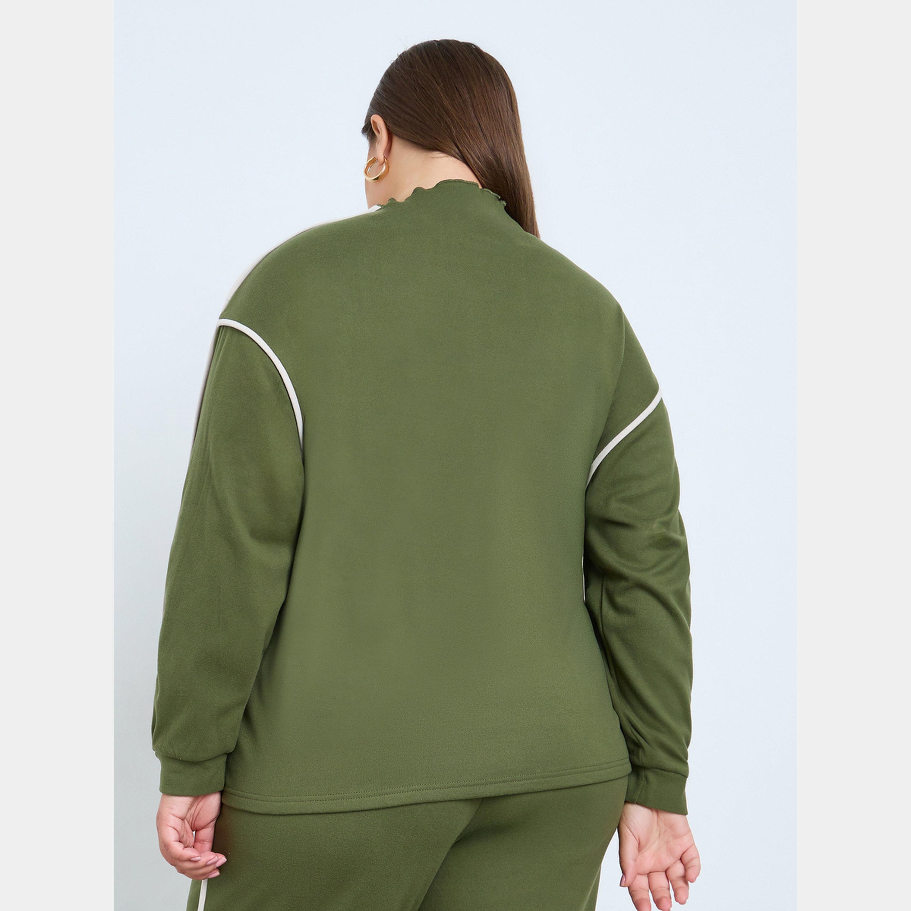 Styli Plus Size Green Funnel Neck Sweatshirt-women-winterwear-hoodiesandsweatshirts-sweatshirts-image-4