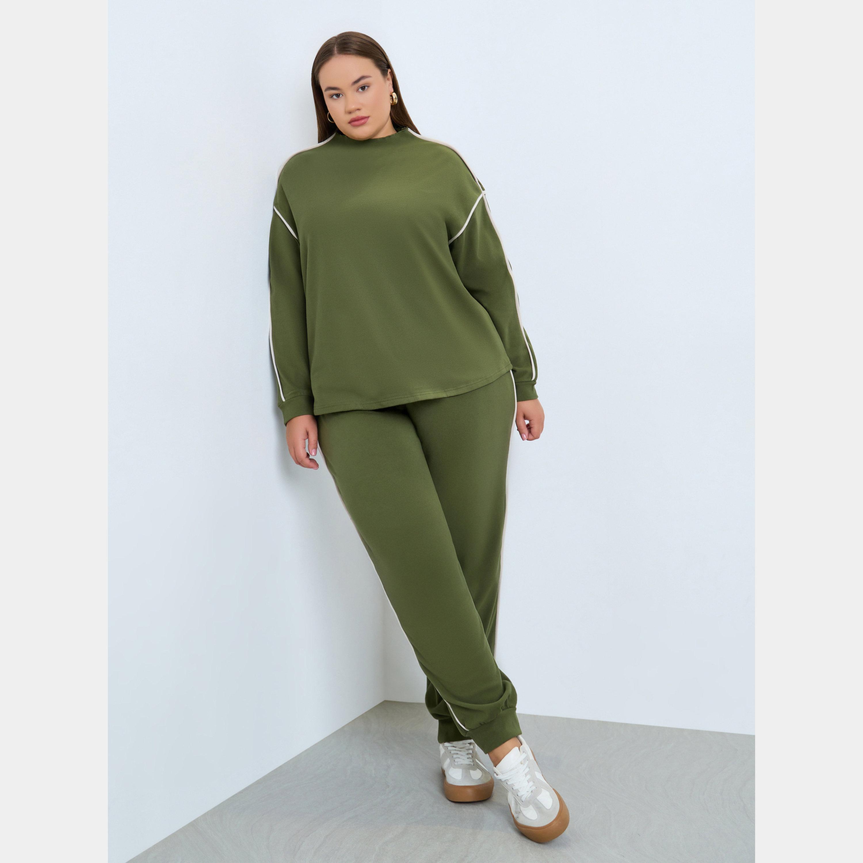 Styli Women Plus Size Green Striped Joggers-women-clothing-bottoms-joggers-image-2