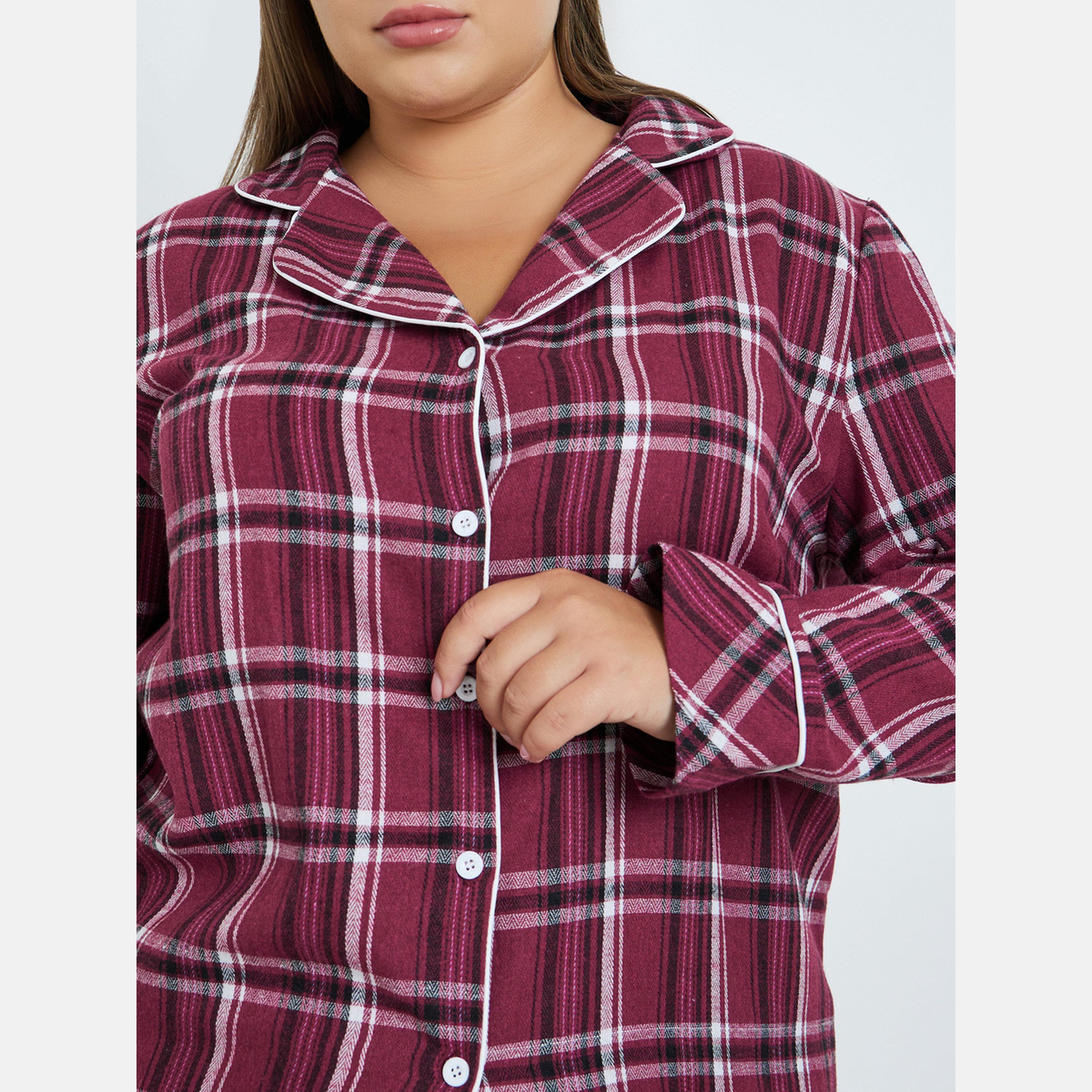 Styli Plus Size Checked Shirt and Pyjama Set-women-clothing-nightwear-pyjamas-longsets-image-3