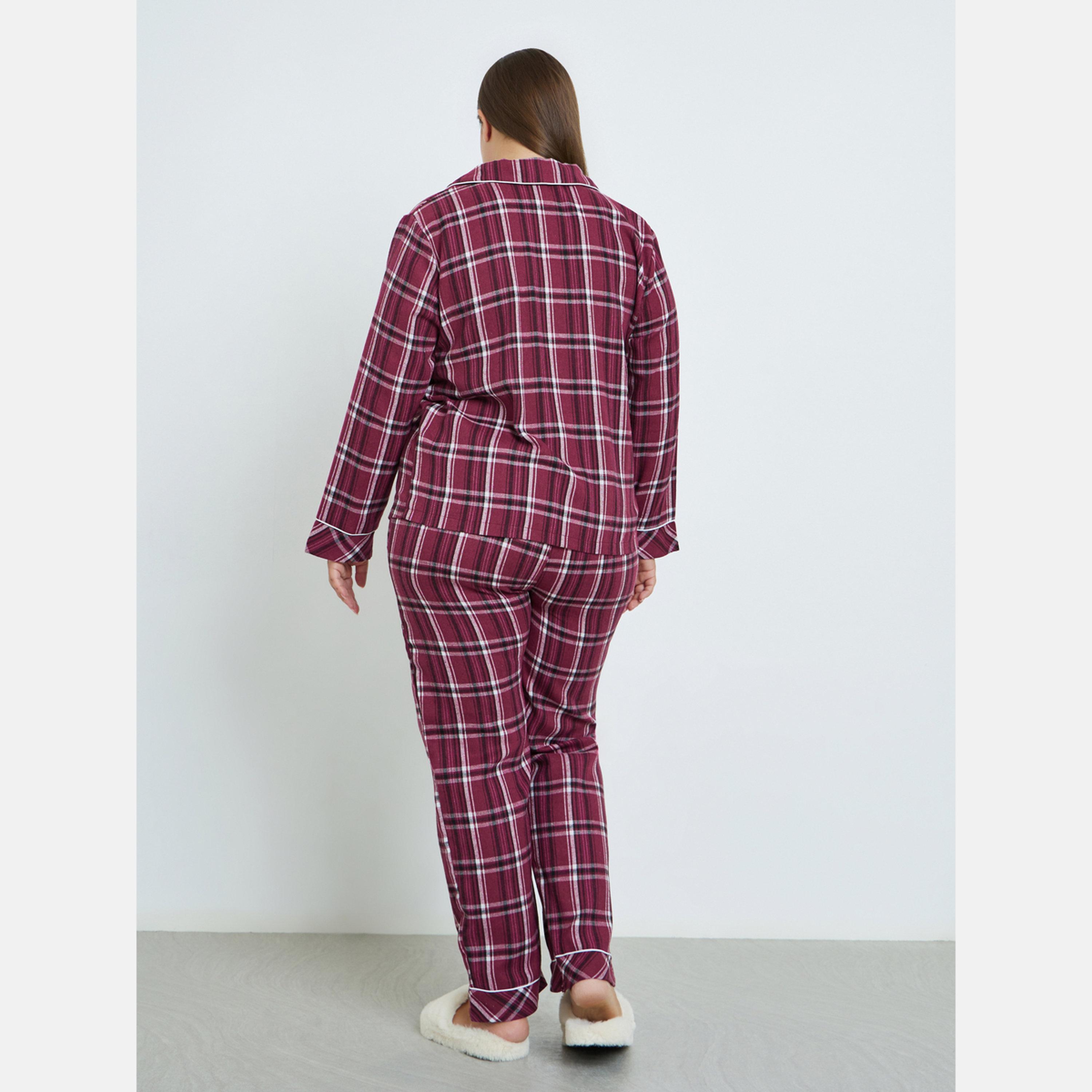 Styli Plus Size Checked Shirt and Pyjama Set-women-clothing-nightwear-pyjamas-longsets-image-4