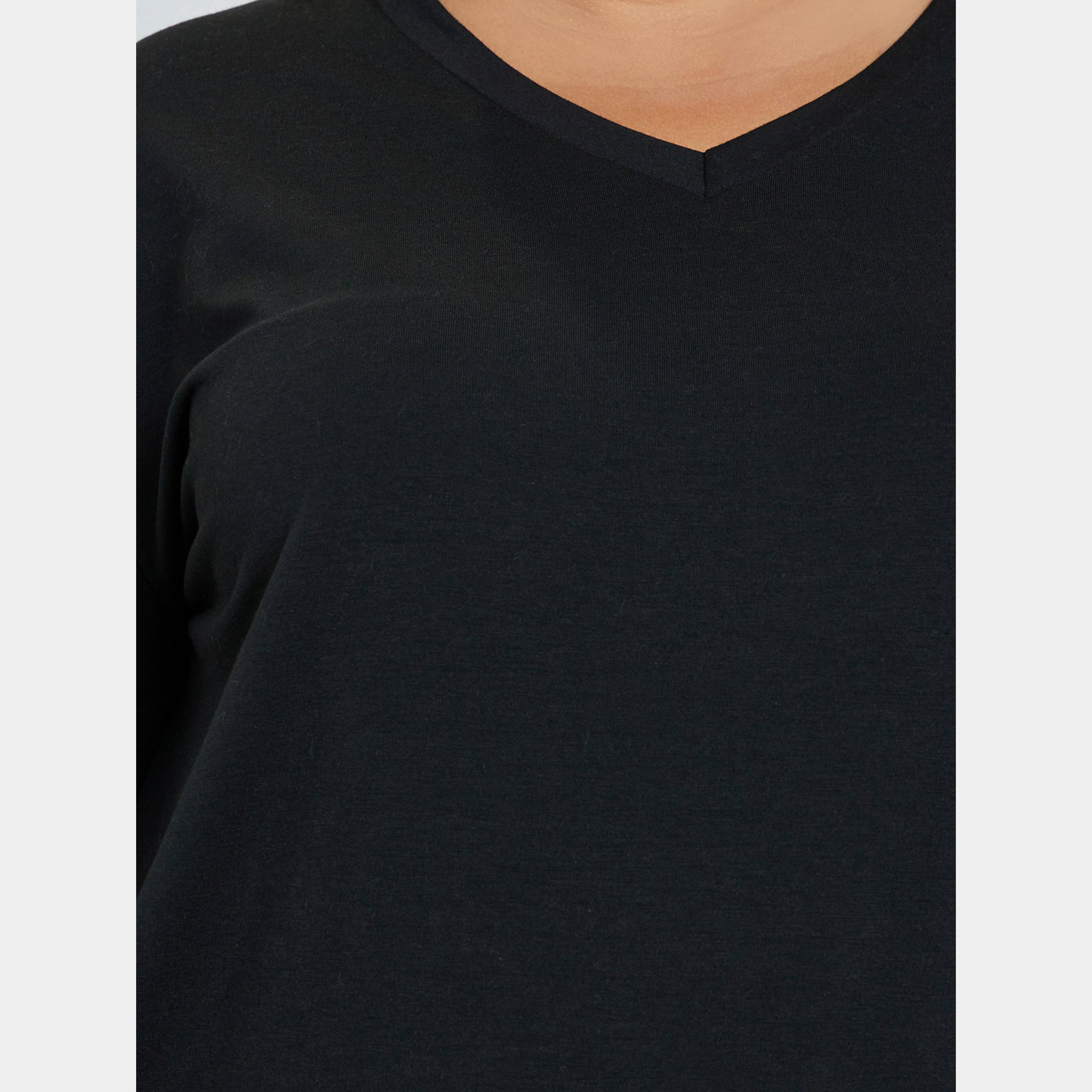 ستايلي - بيجاما بنقشة مربعات وتيشيرت سادة رقبة حرف V بمقاس واسع-women-clothing-nightwear-pyjamas-longsets-image-5