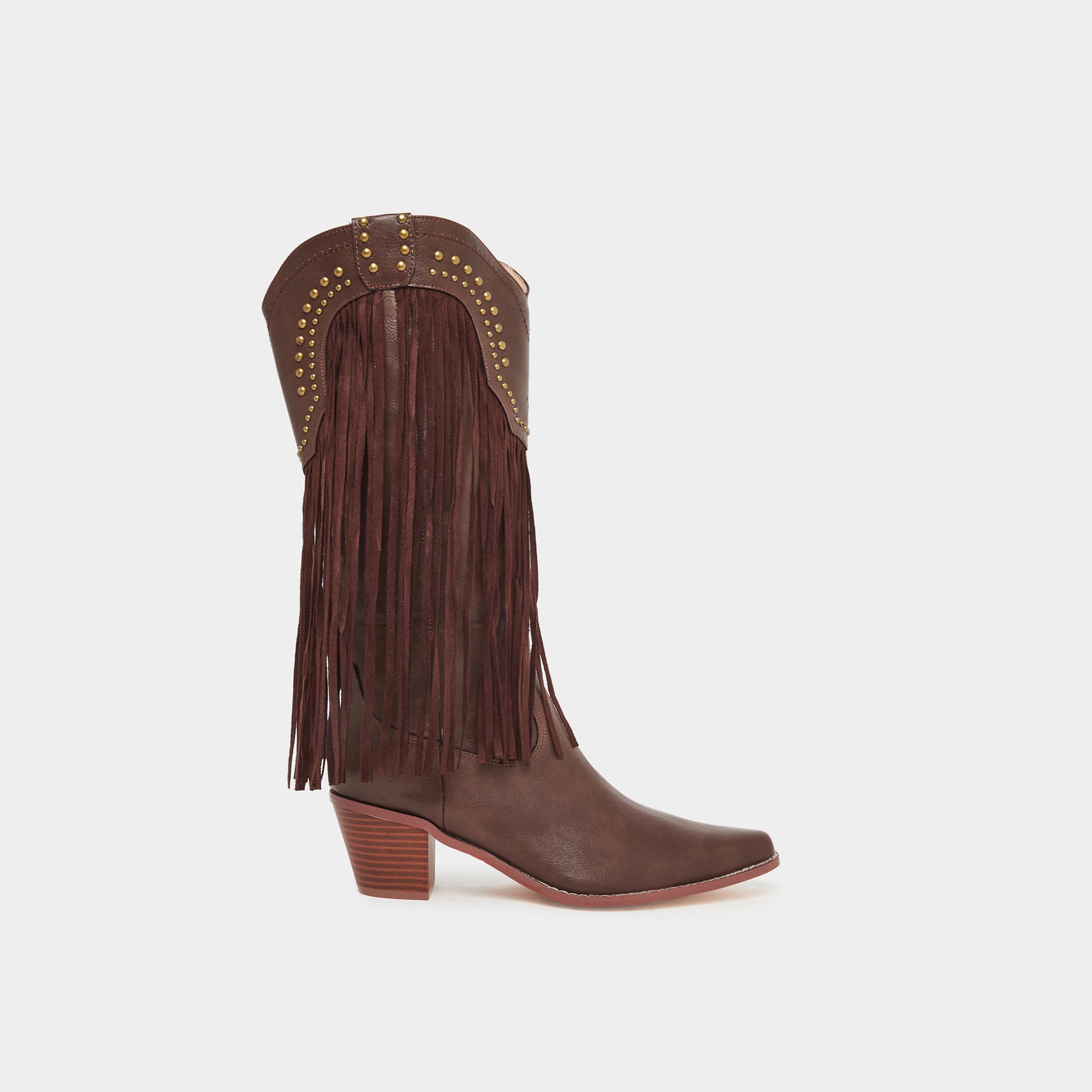 ستايلي - حذاء كاوبوي بشراشيب بني للنساء-women-shoes-boots-image-3