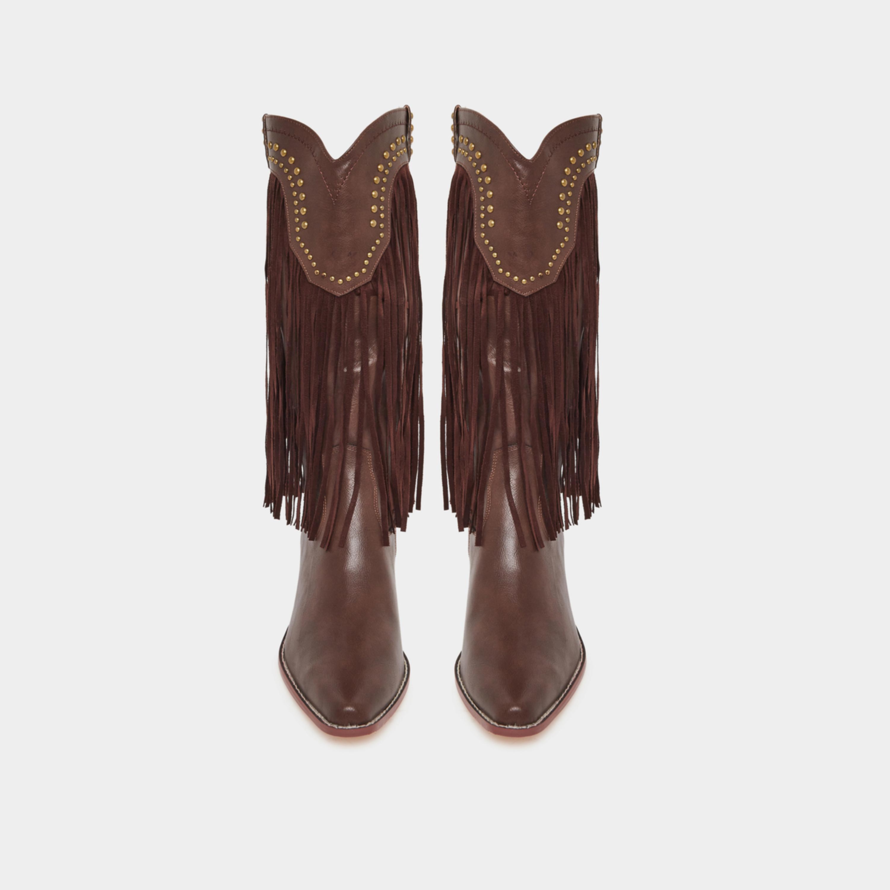 Styli Women Brown Fringe Cowboy Boots-women-shoes-boots-image-6
