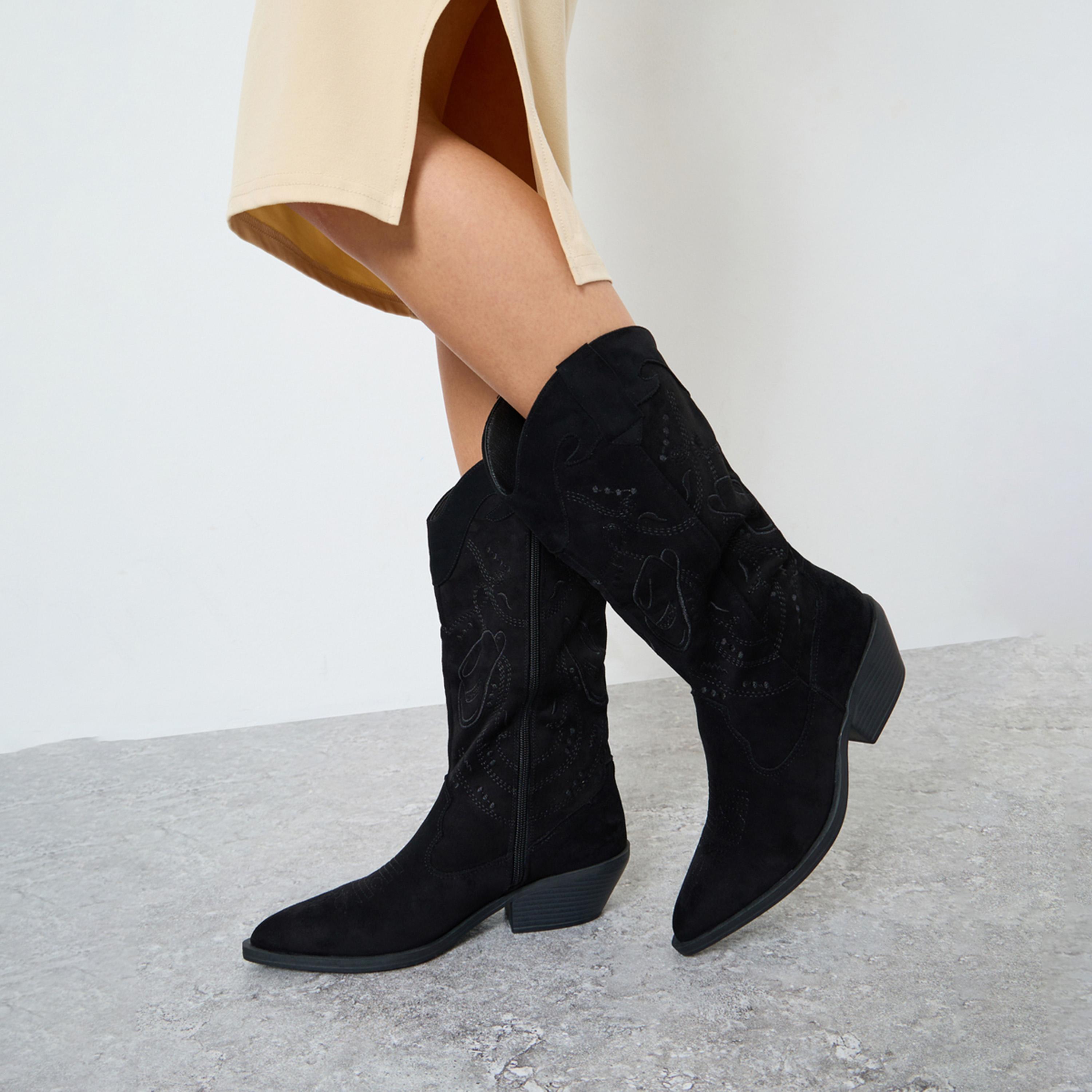 Styli Women Black Western Look Ankle Boots-women-shoes-boots-image-2