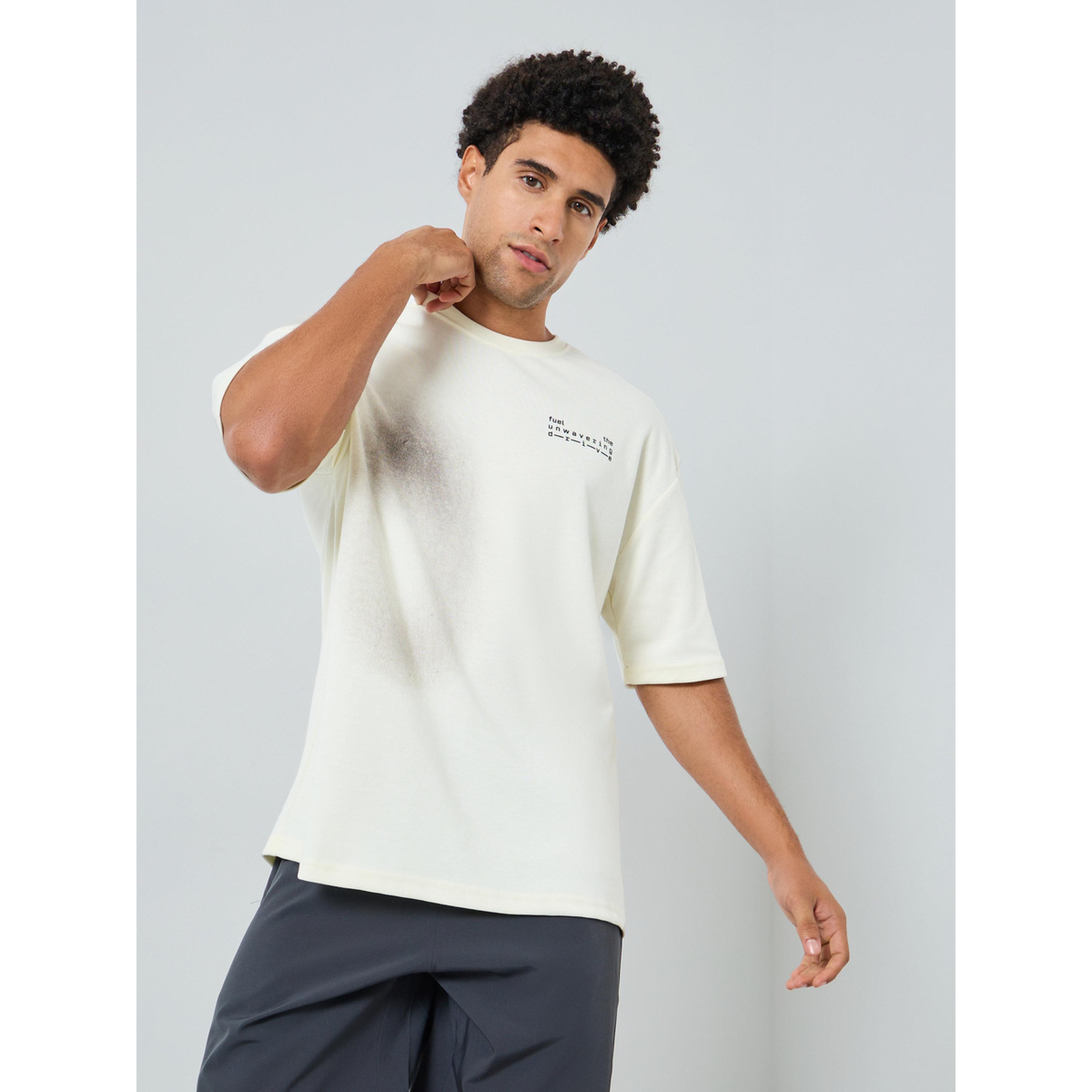 Styli Men Cream Oversized Slogan Print T-Shirt-men-clothing-sportswearandactivewear-tshirtsandpolos-image-1