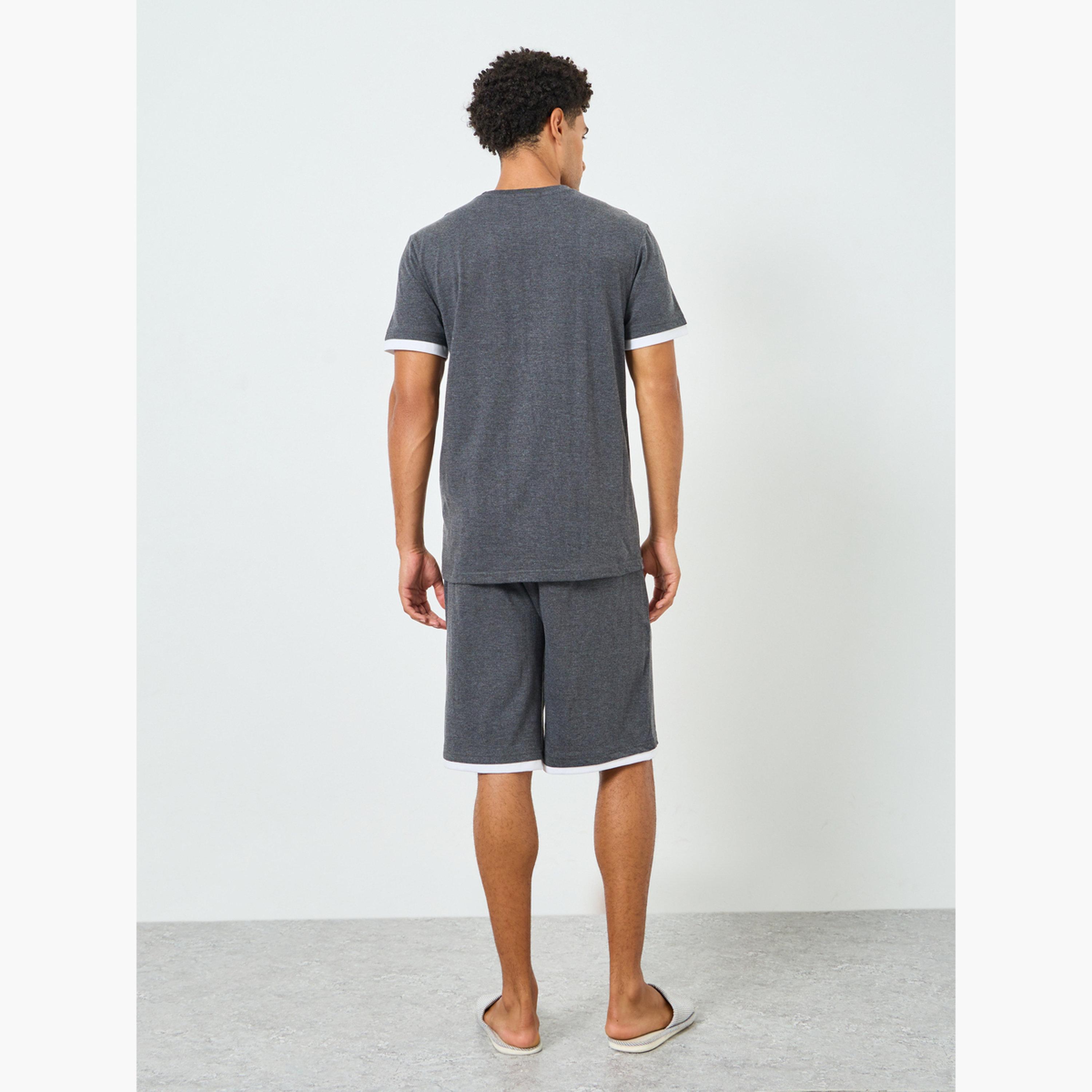 Styli Men Solid Round Neck T-Shirt and Shorts Set-men-clothing-nightwear-sets-image-5