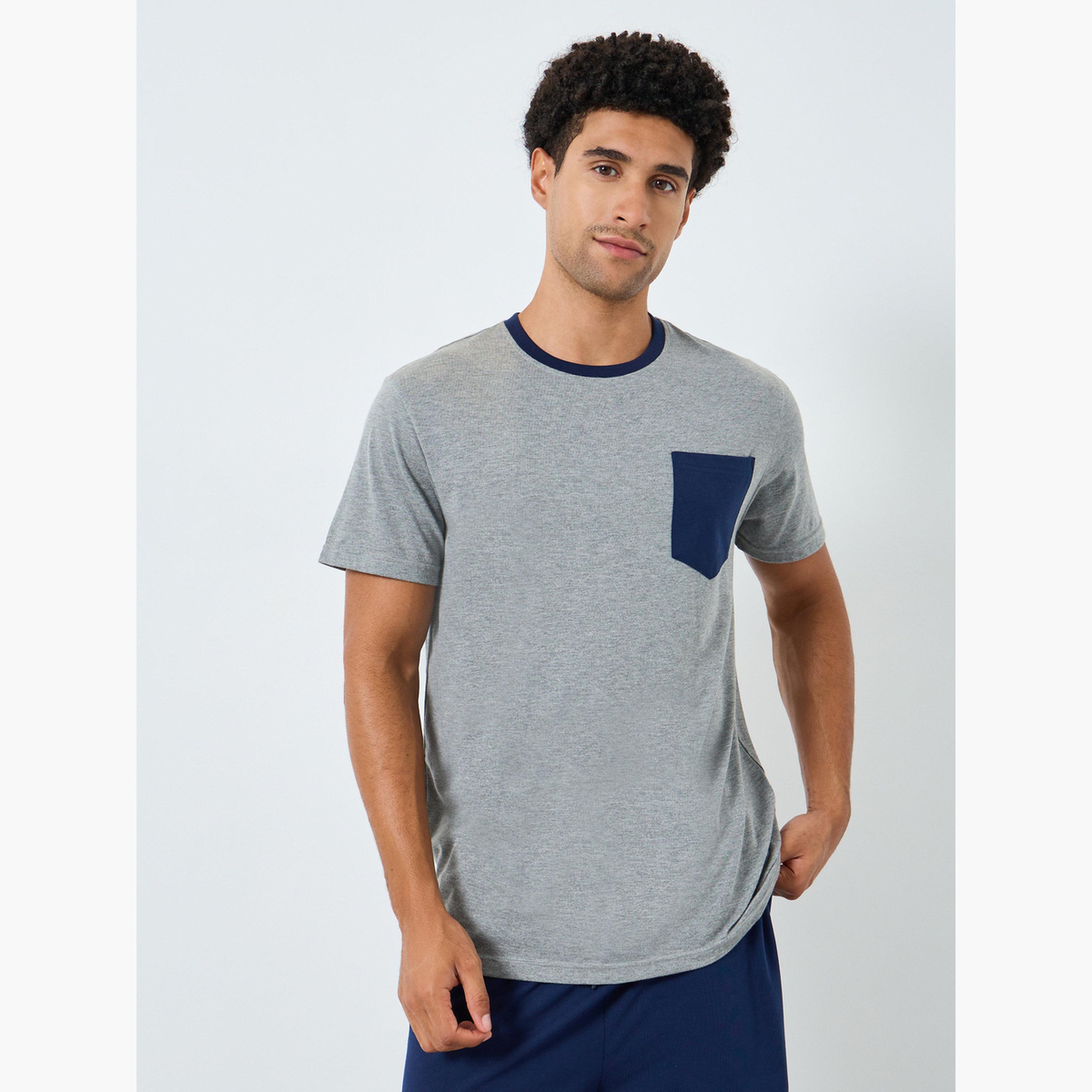 Styli Men Grey Contrast Pocket T-Shirt and Shorts Pyjama Set-men-clothing-nightwear-sets-image-2