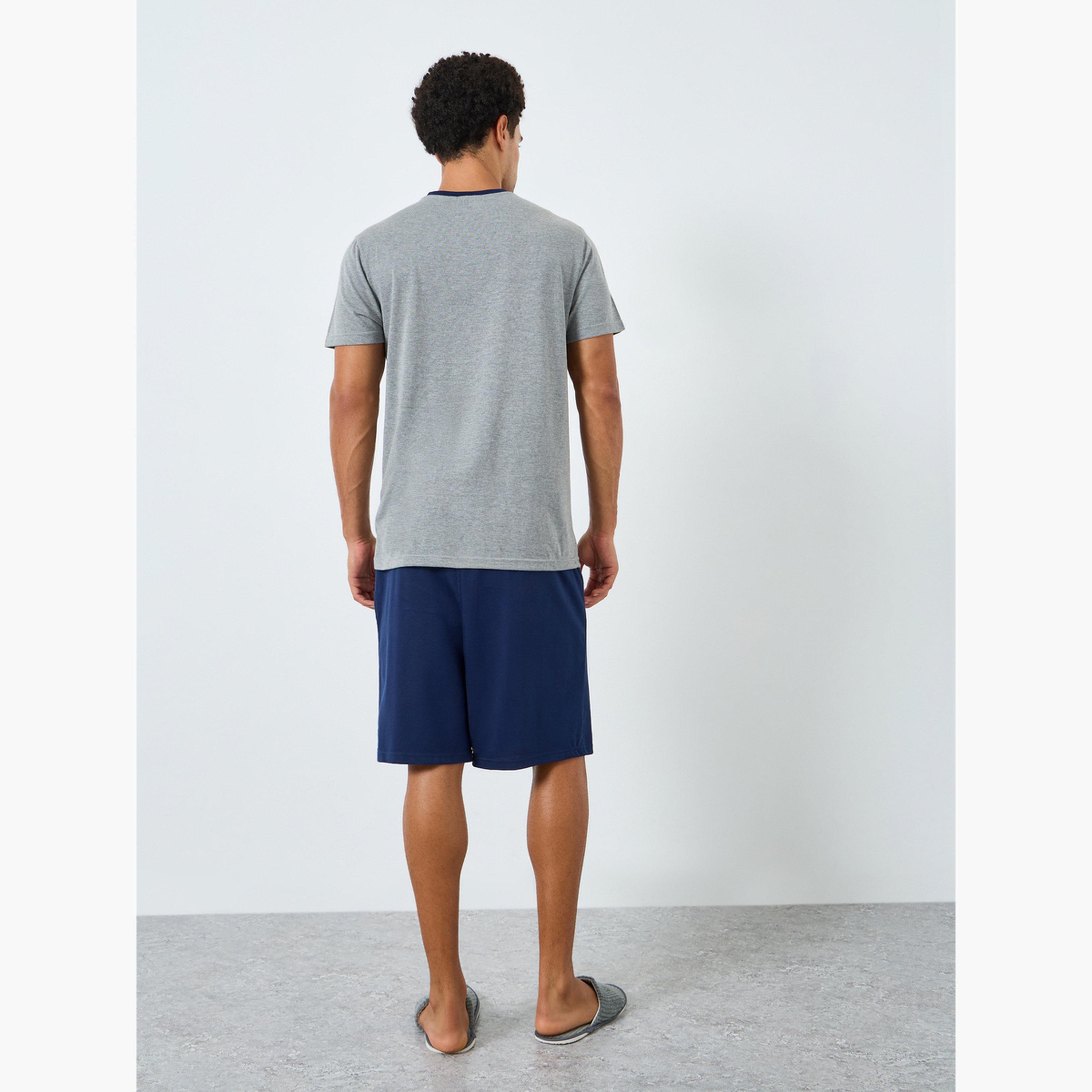 Styli Men Grey Contrast Pocket T-Shirt and Shorts Pyjama Set-men-clothing-nightwear-sets-image-5