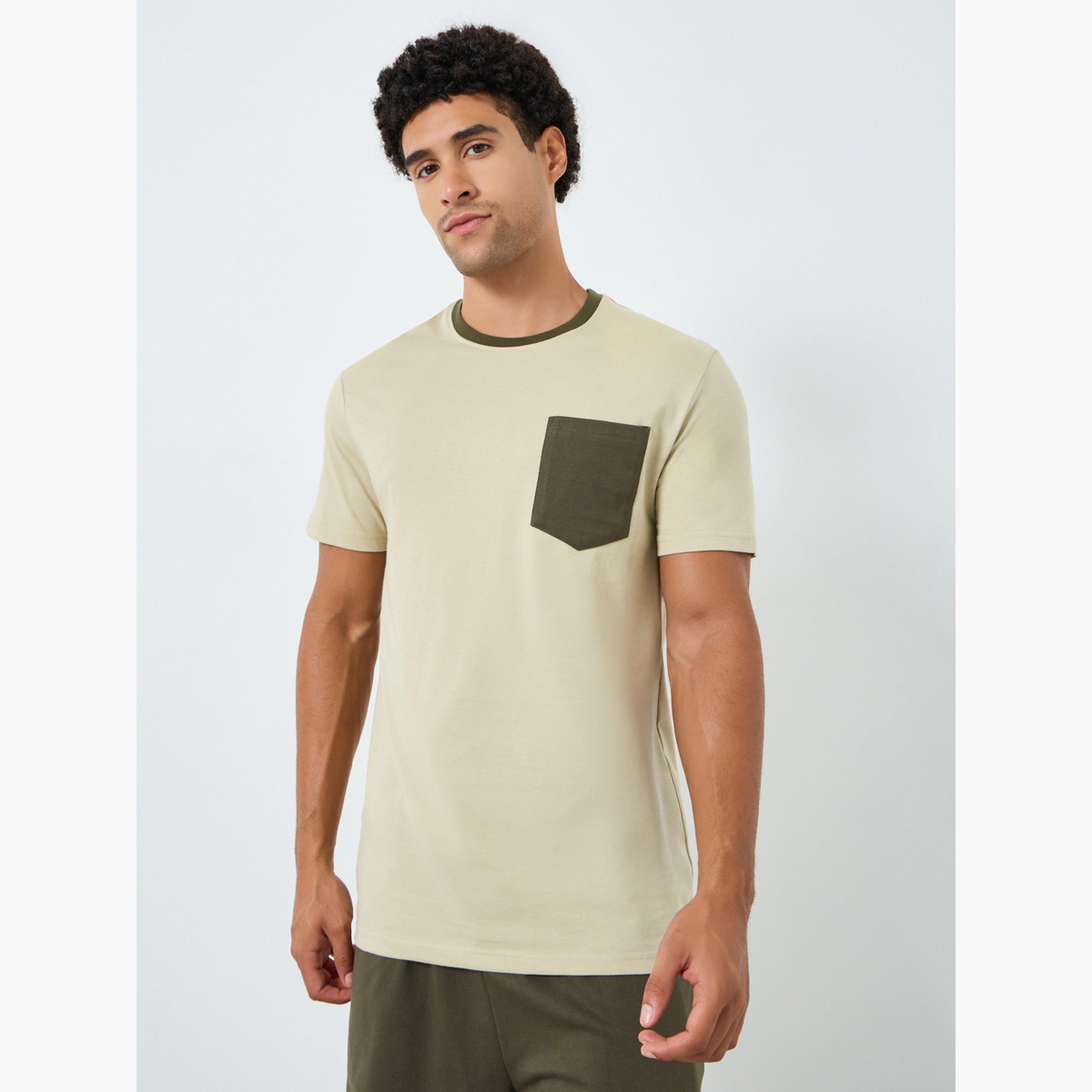 Styli Men Olive Contrast Pocket T-Shirt and Shorts Pyjama Set-men-clothing-nightwear-sets-image-3