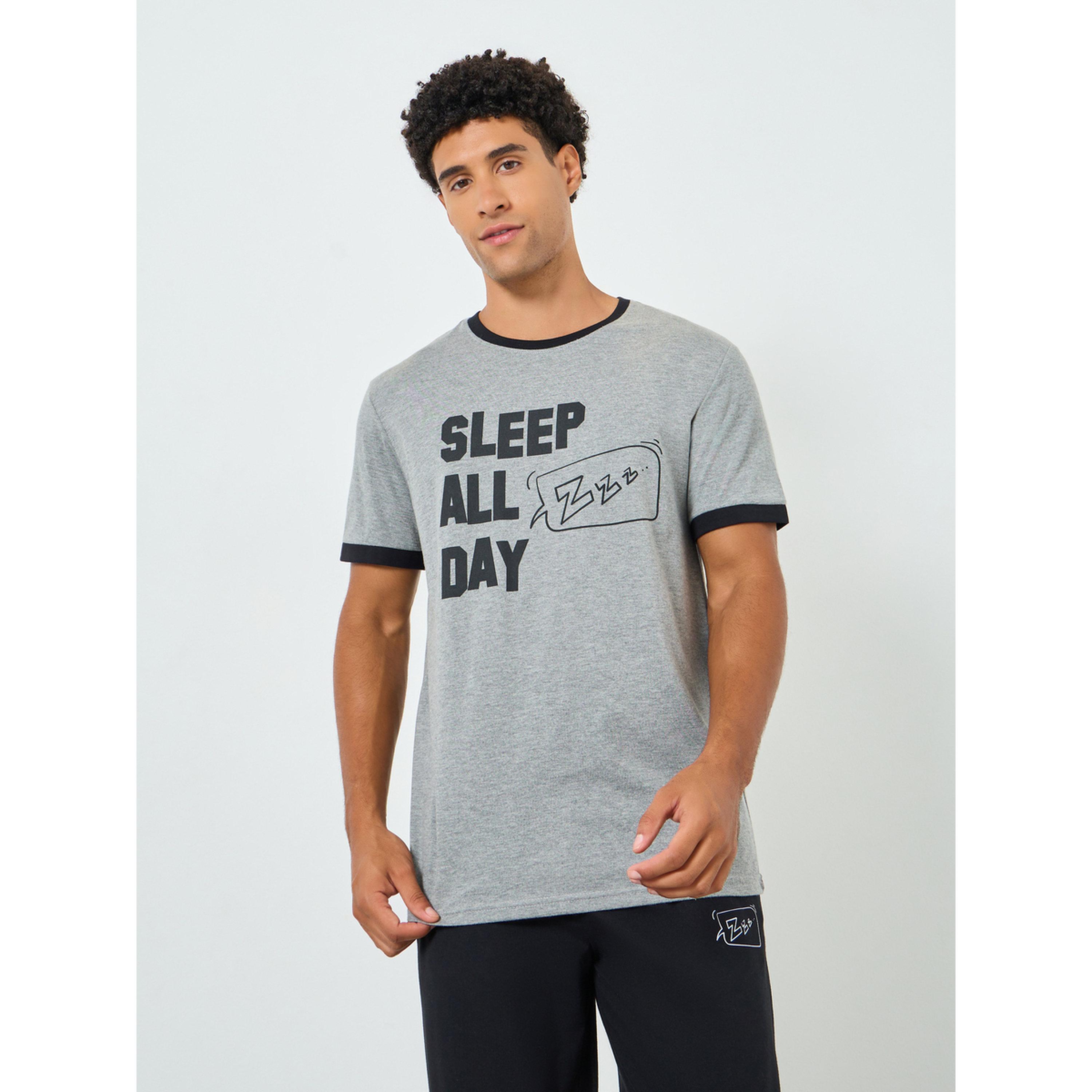 Styli Men Solid Round Neck T-Shirt and Shorts Set-men-clothing-nightwear-sets-image-2
