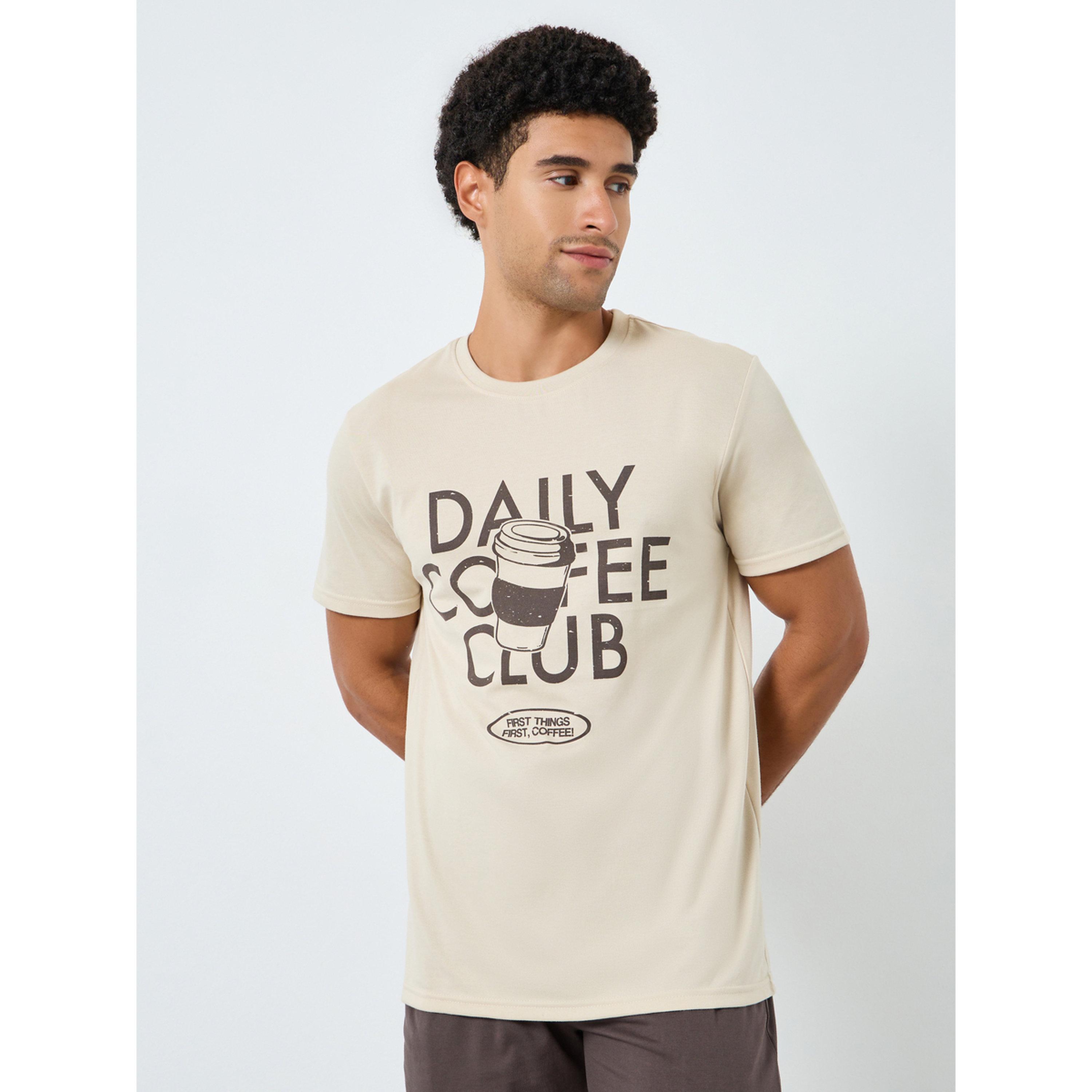 Styli Men Beige Graphic Print T-Shirt and Pyjama Set-men-clothing-nightwear-sets-image-3