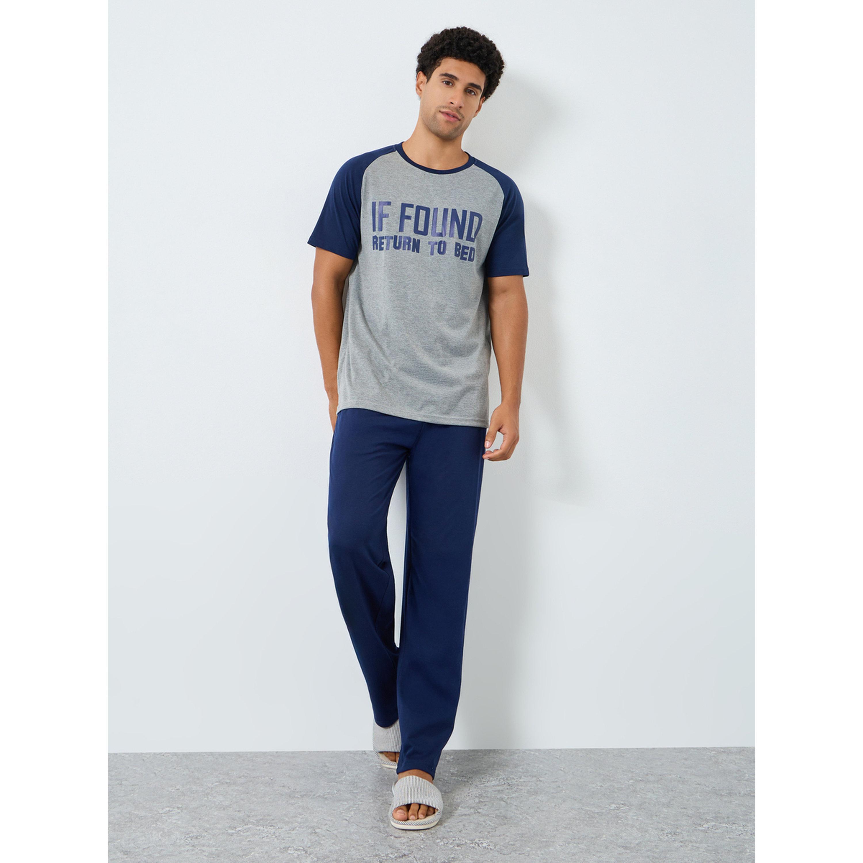 Styli Men Grey Printed Raglan Sleeve T-Shirt and Pyjama Set-men-clothing-nightwear-sets-image-1