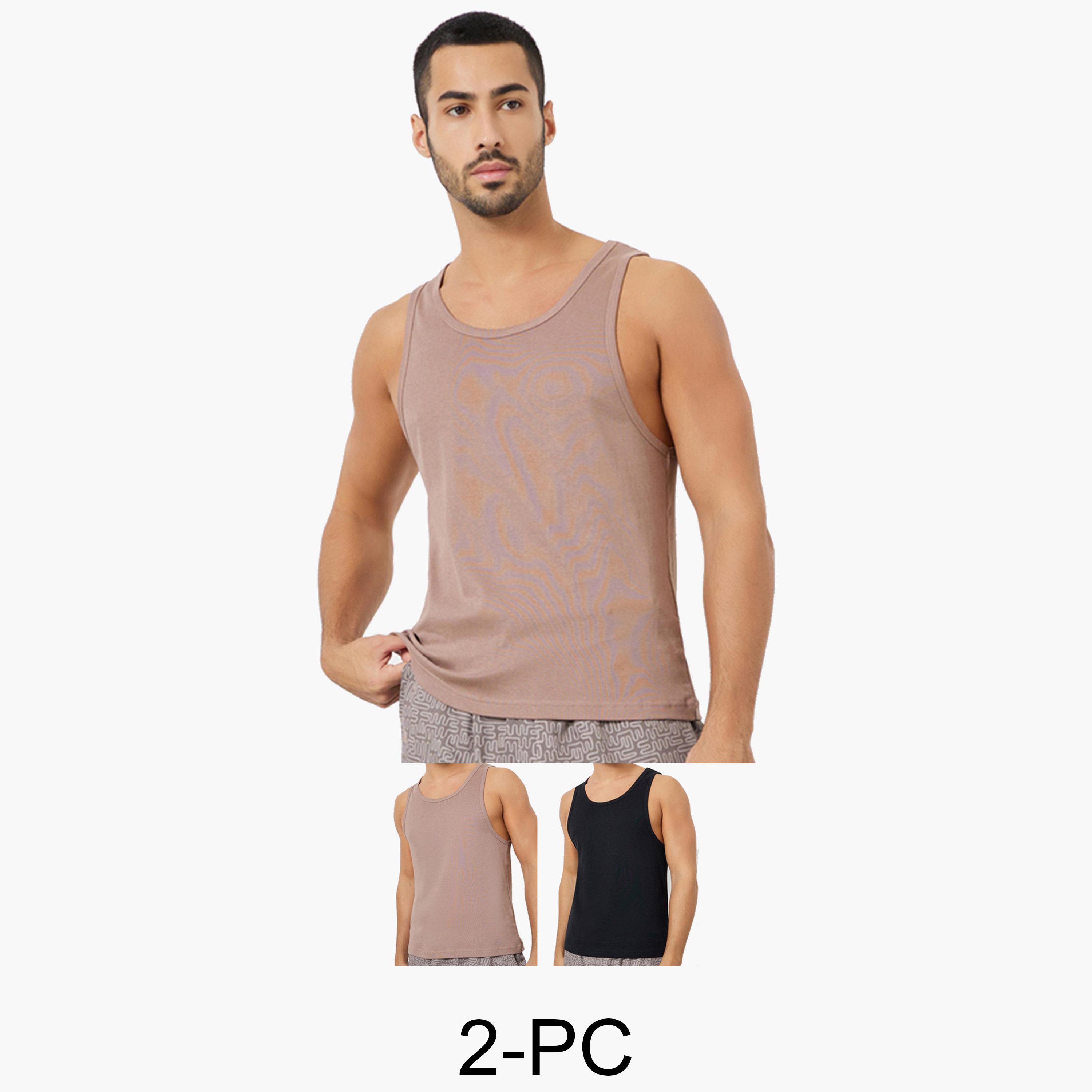 مجموعة من 2 فيست قطني سادة-men-clothing-innerwear-vests-image-1