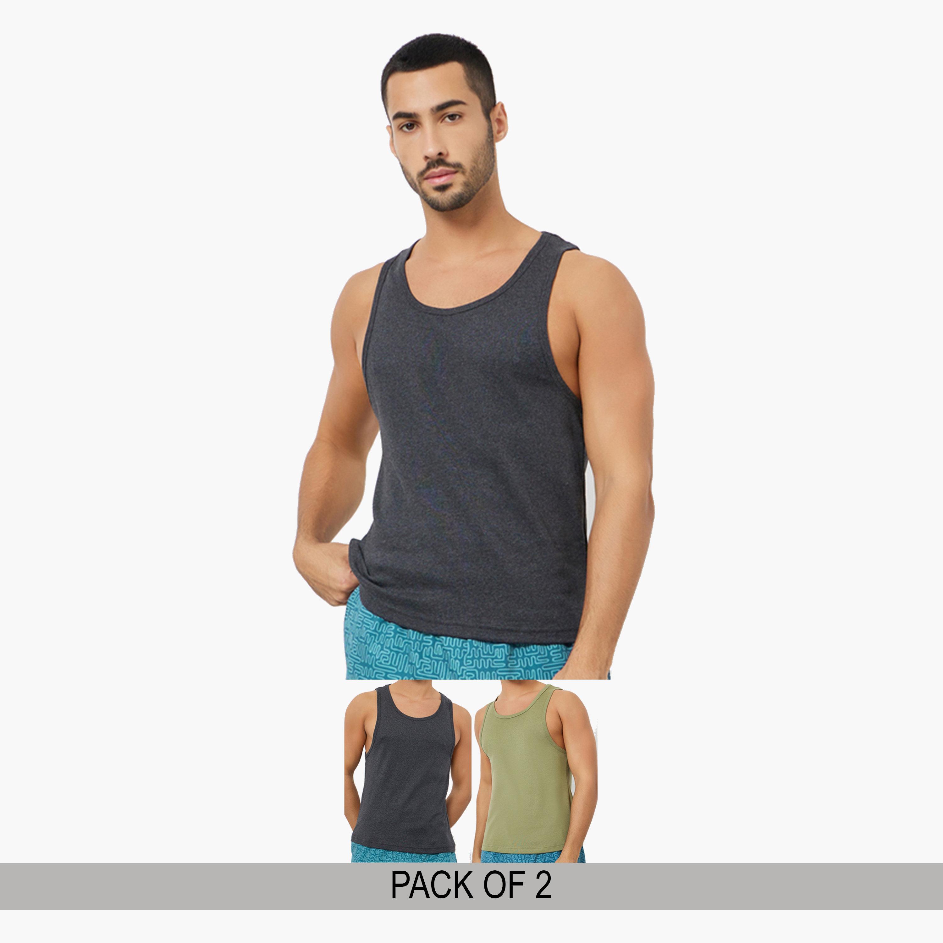 مجموعة من 2 فيست قطني سادة-men-clothing-innerwear-vests-image-1