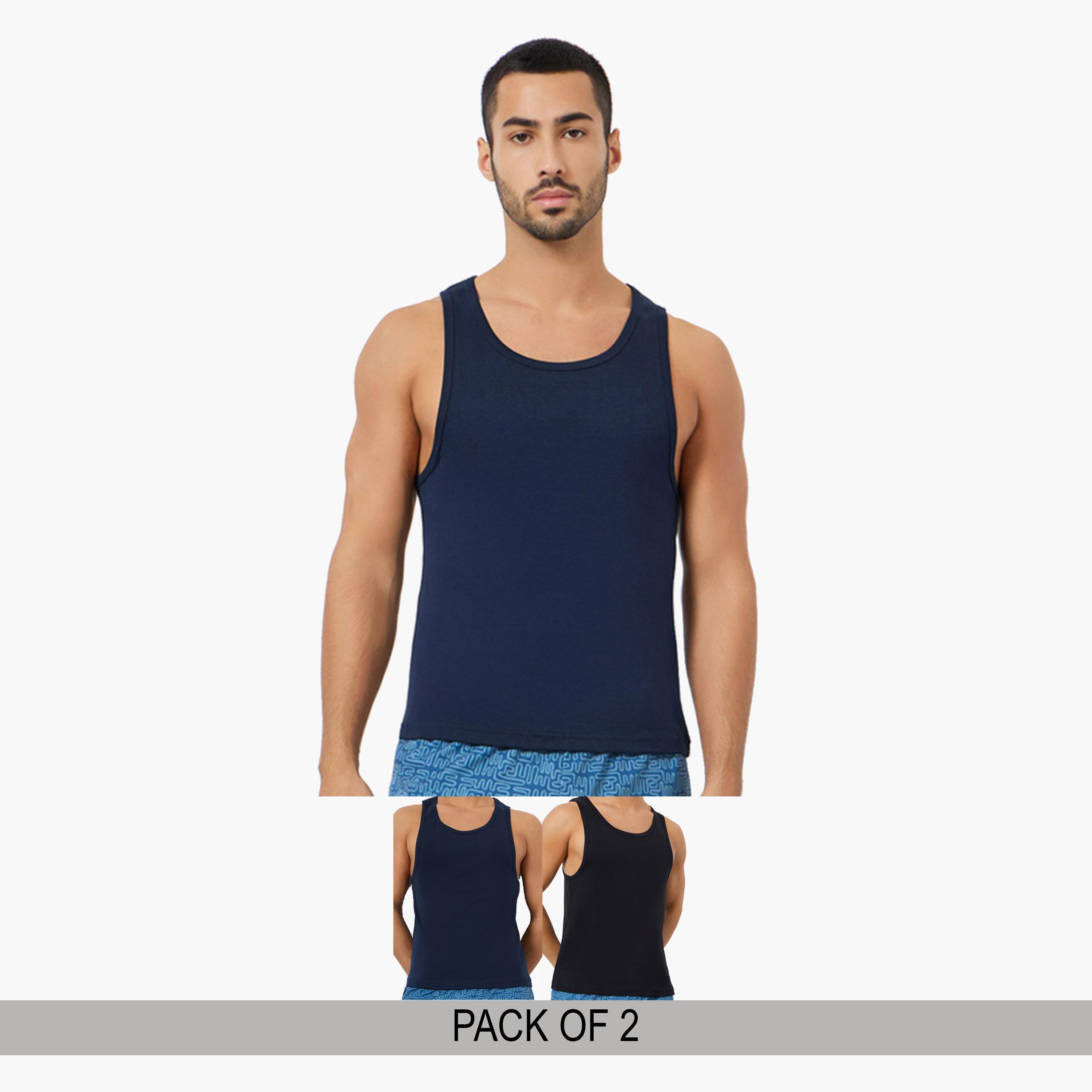 مجموعة من 2 فيست قطني بتفاصيل مضلعة-men-clothing-innerwear-vests-image-1
