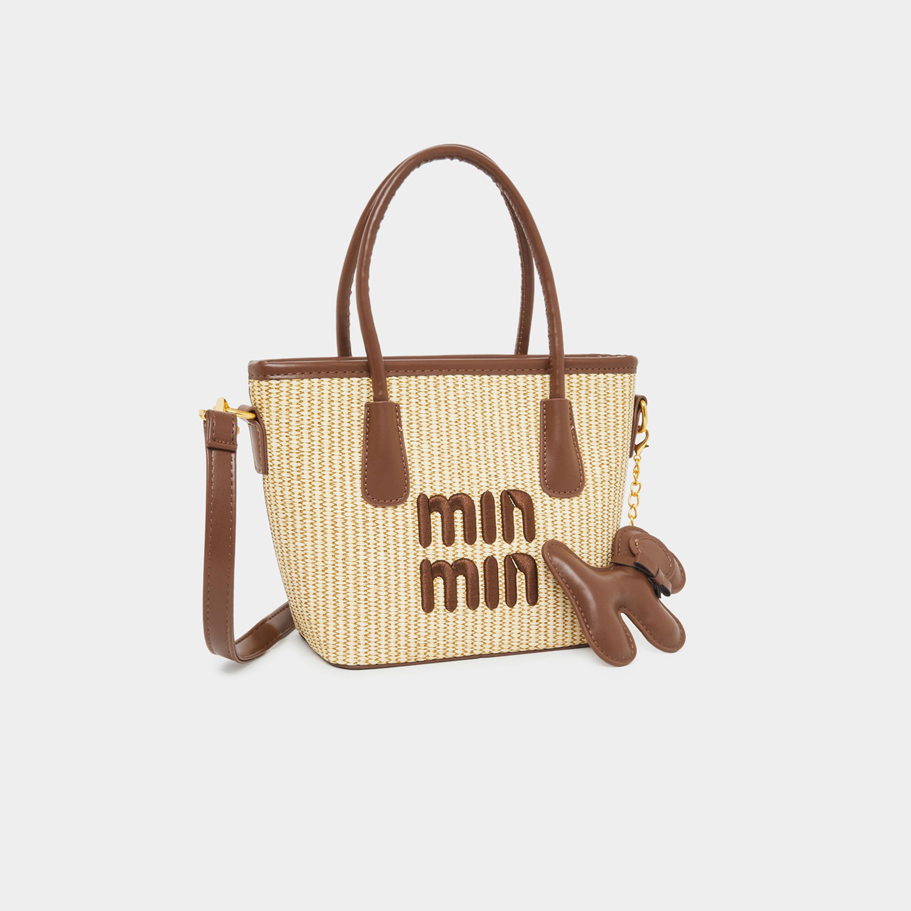 ستايلي - شنطة توت منسوجة لون كاكي مع تعليقة كلب-women-bagsandwallets-handbags-image-1
