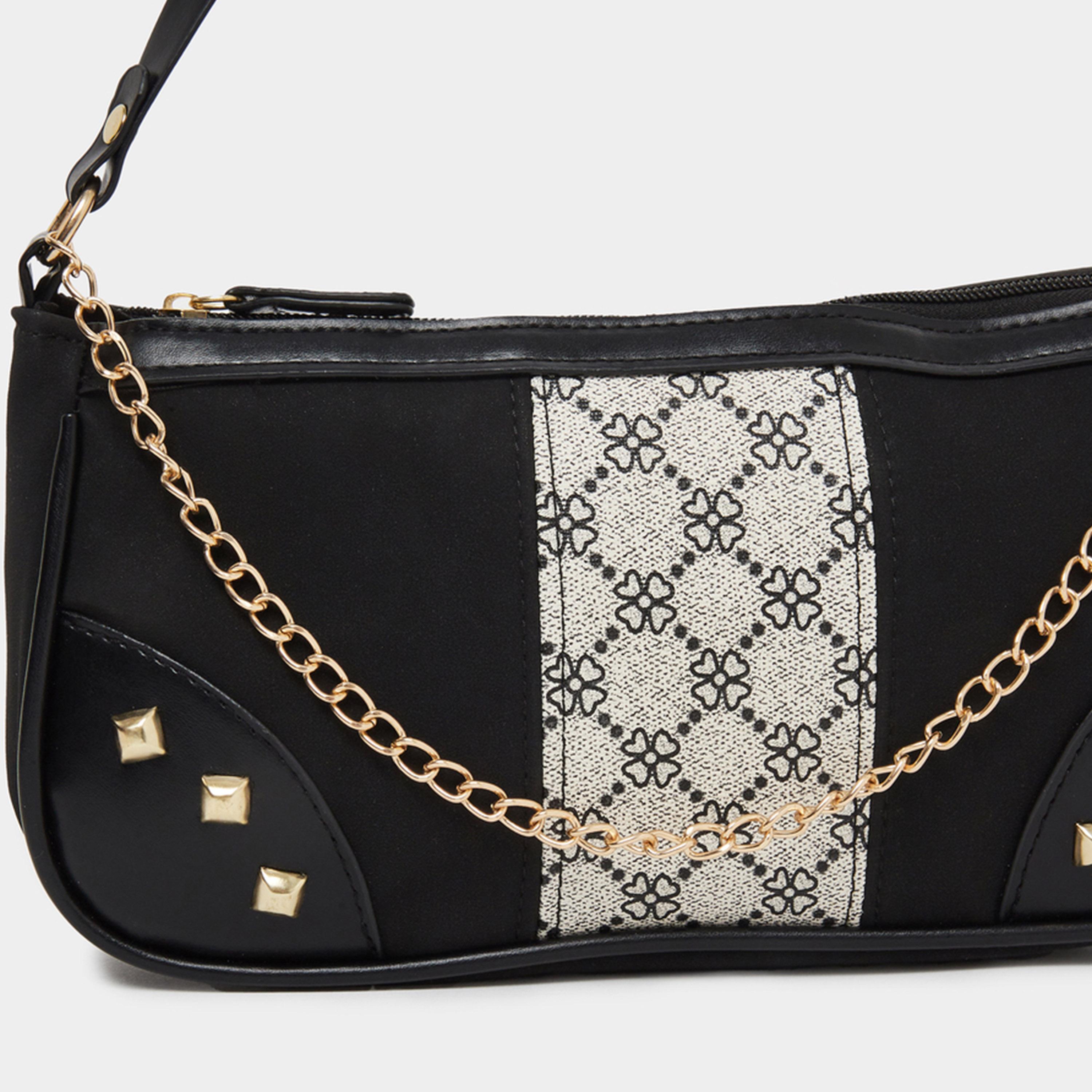 ستايلي - شنطة باغيت مطبوعة بألوان متباينة مع تفاصيل مرصعة للنساء-women-bagsandwallets-handbags-image-4