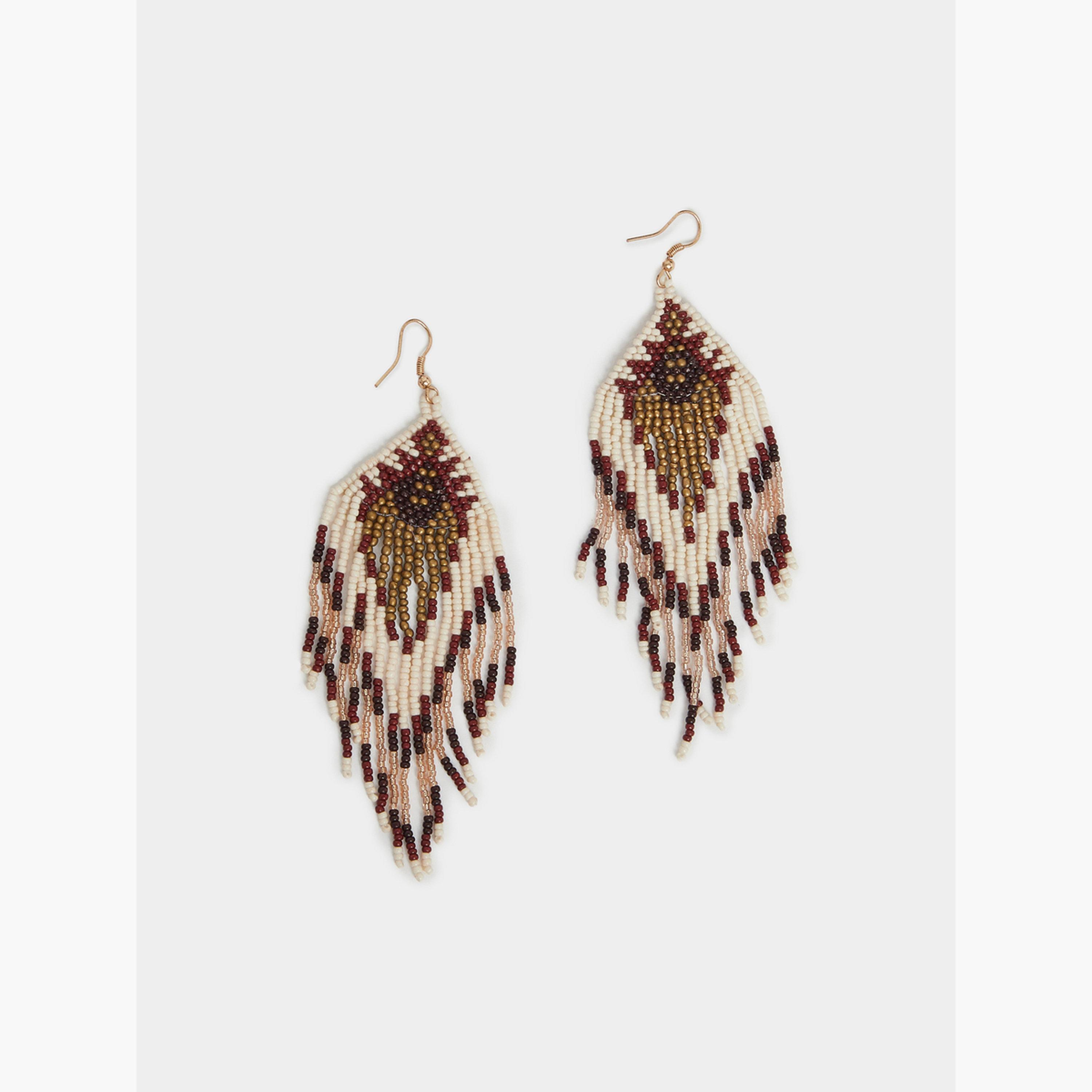 Styli Beaded Tasseled Dangle Earrings-women-watchesandjewellery-jewellery-earrings-image-1