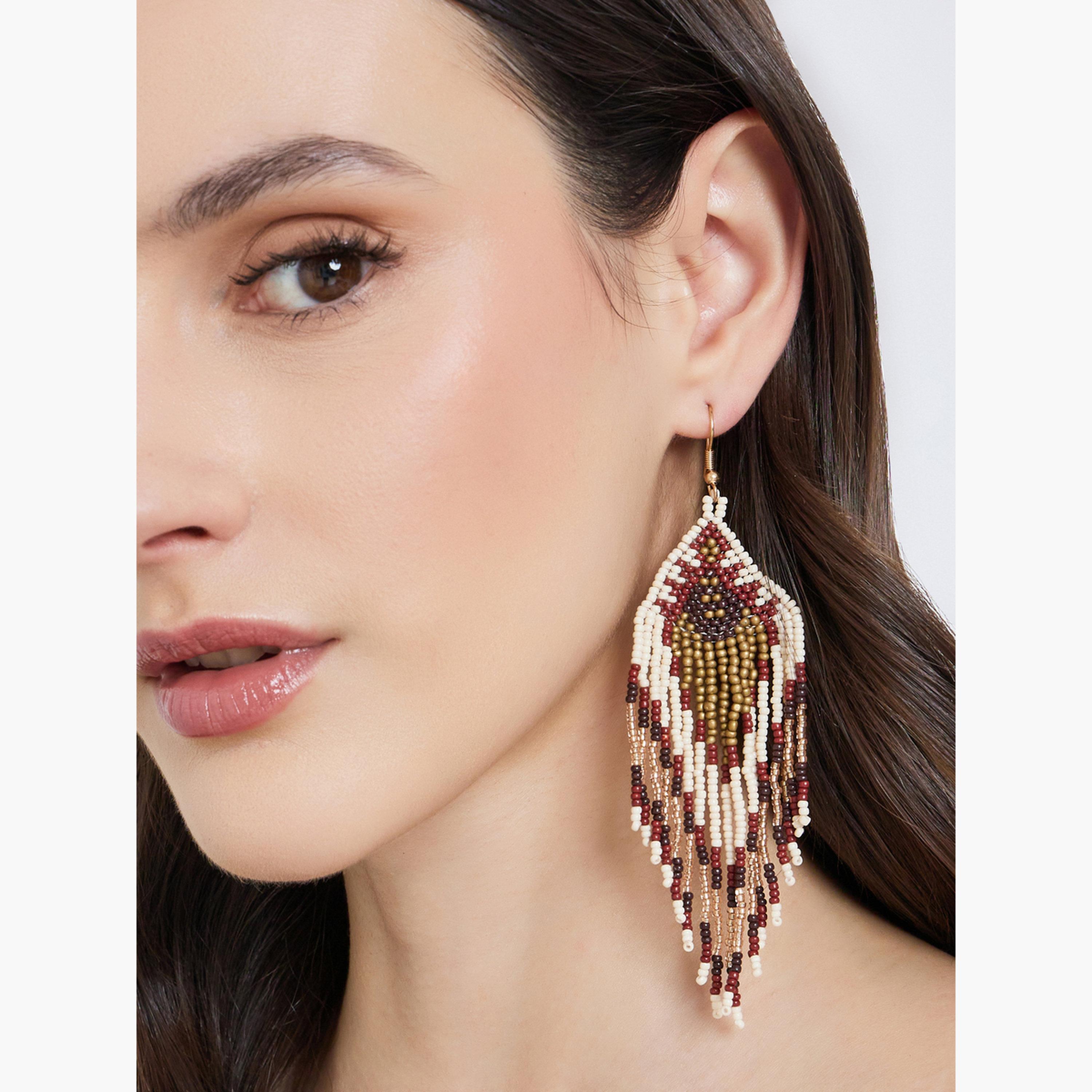 Styli Beaded Tasseled Dangle Earrings-women-watchesandjewellery-jewellery-earrings-image-2