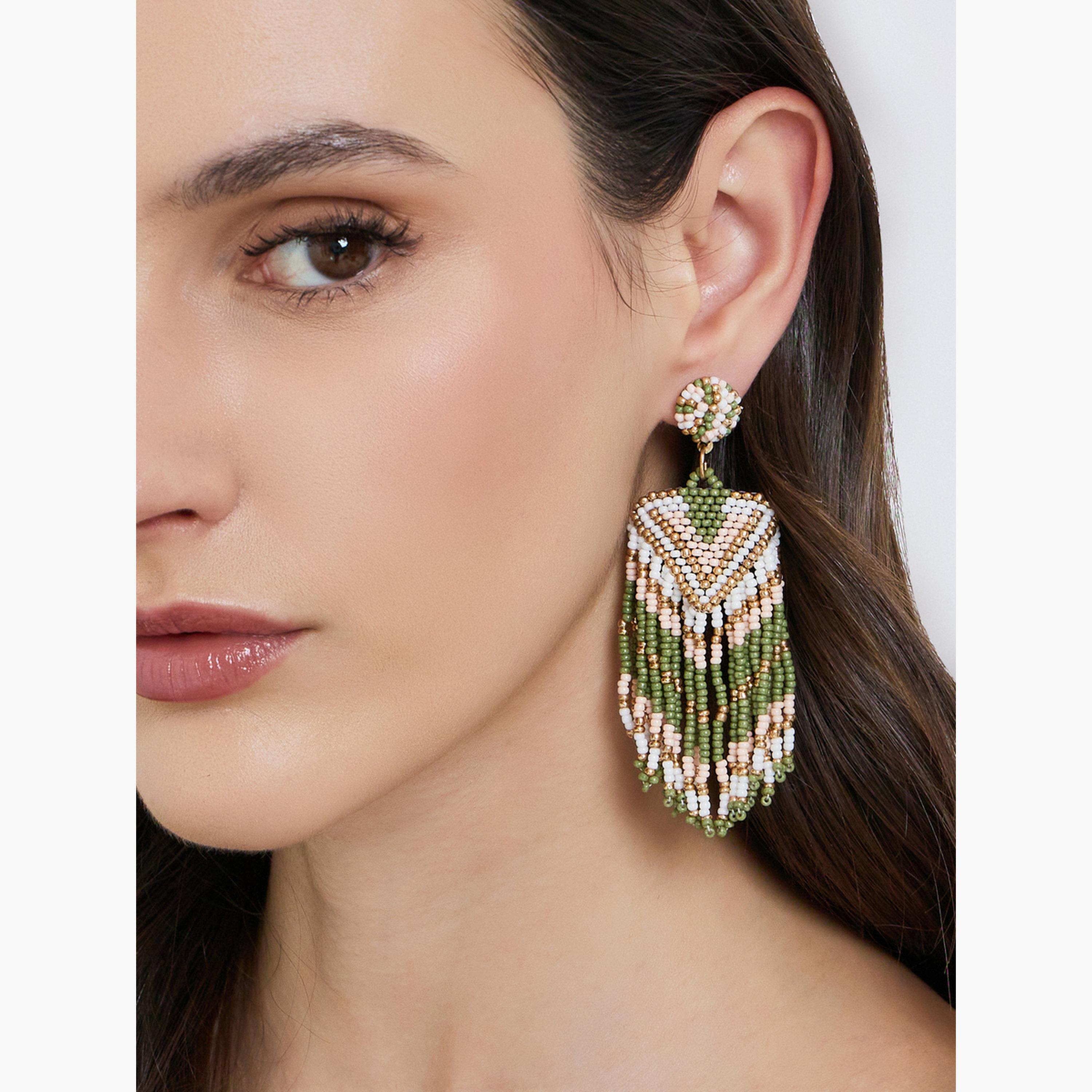 Styli Beaded Tasseled Dangle Earrings-women-watchesandjewellery-jewellery-earrings-image-2