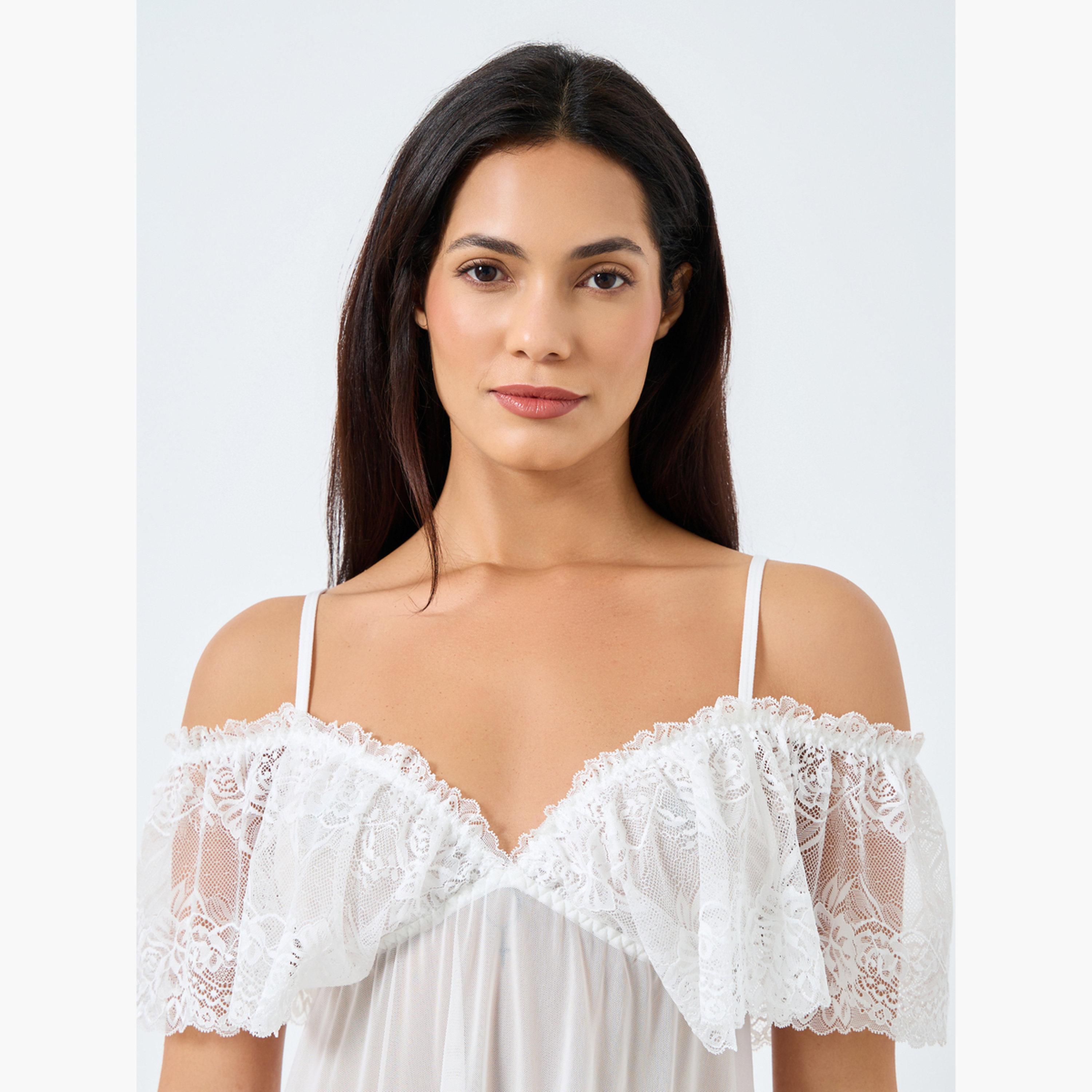 Take Two Solid Ruffle Lace Hem Cami Slip Dress-women-clothing-lingerie-babydollsandbodysuits-image-3