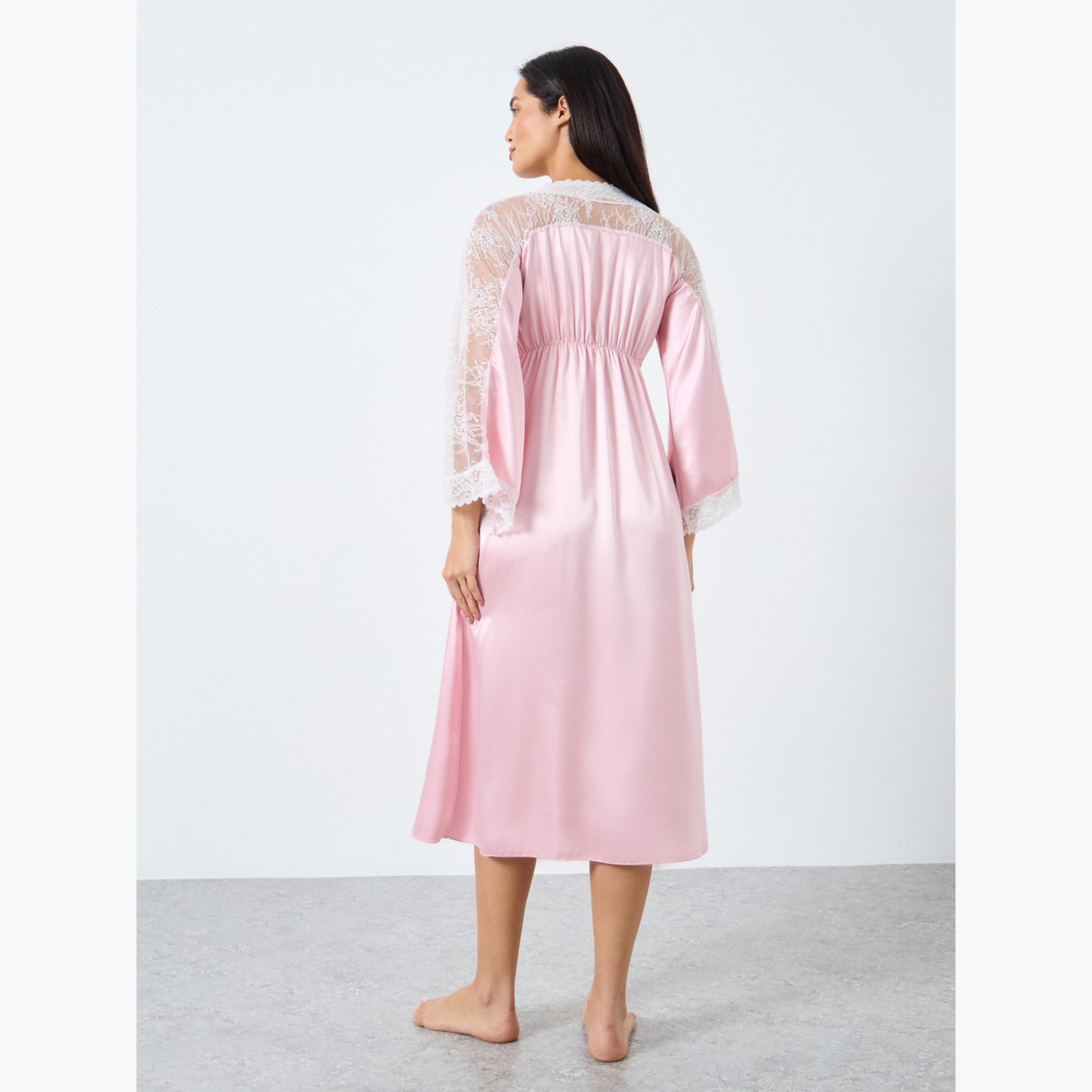 تيك تو - قميص نوم ساتان بفتحة رقبة على شكل حرف V مع دانتيل متباين-women-clothing-nightwear-nighties-image-3