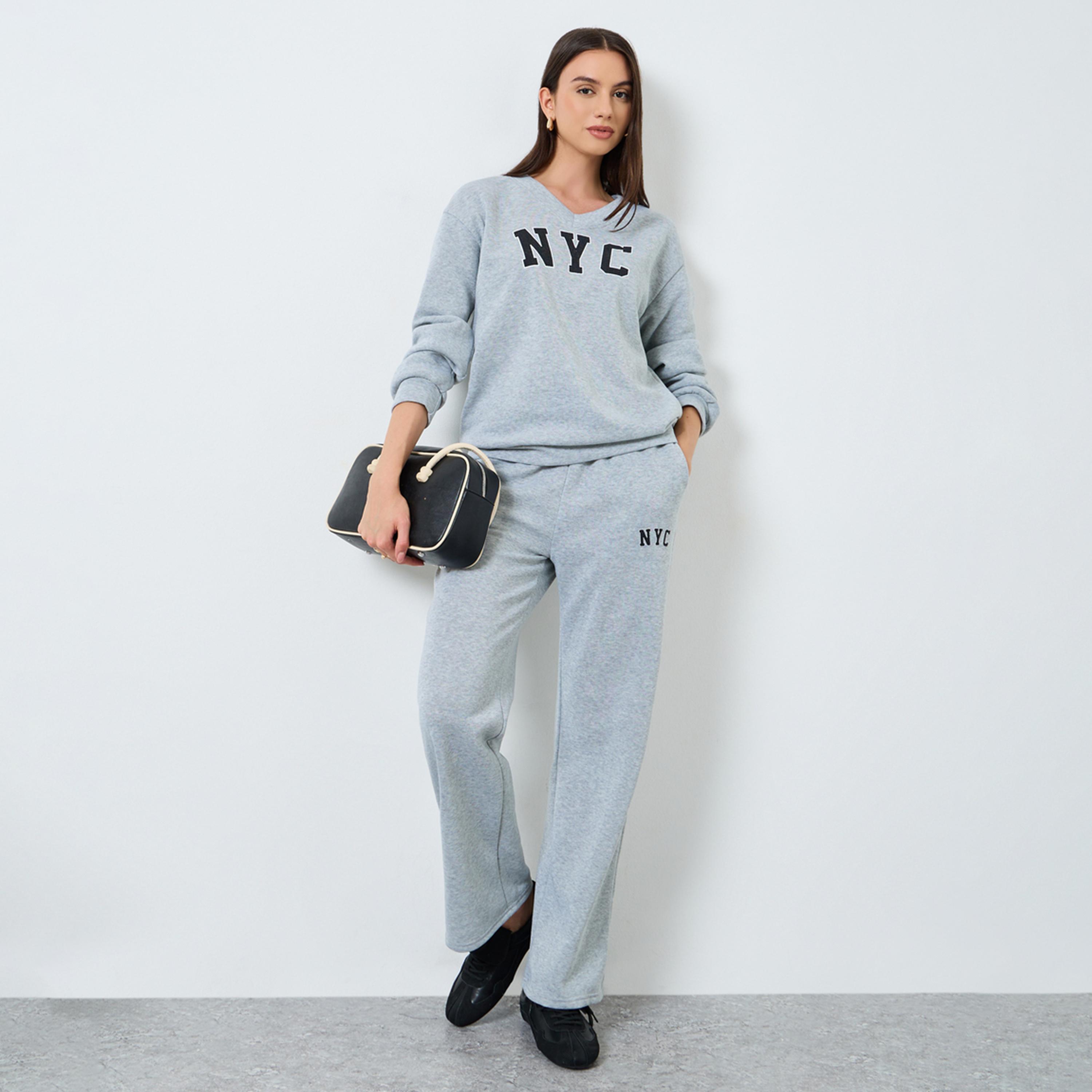 Styli Grey NYC Print Sweatshirt and Joggers Set-women-clothing-coordsets-image-1