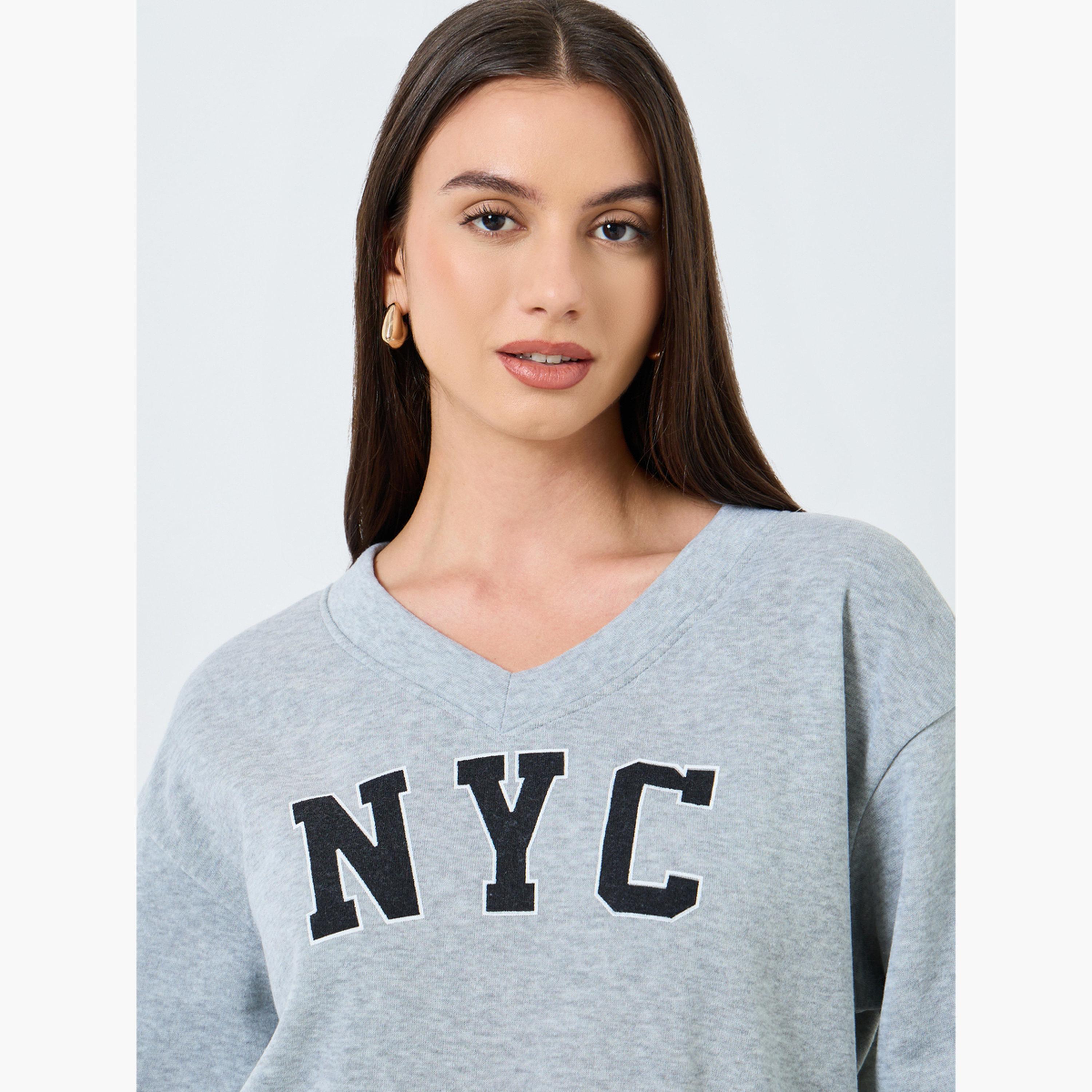 Styli Grey NYC Print Sweatshirt and Joggers Set-women-clothing-coordsets-image-3