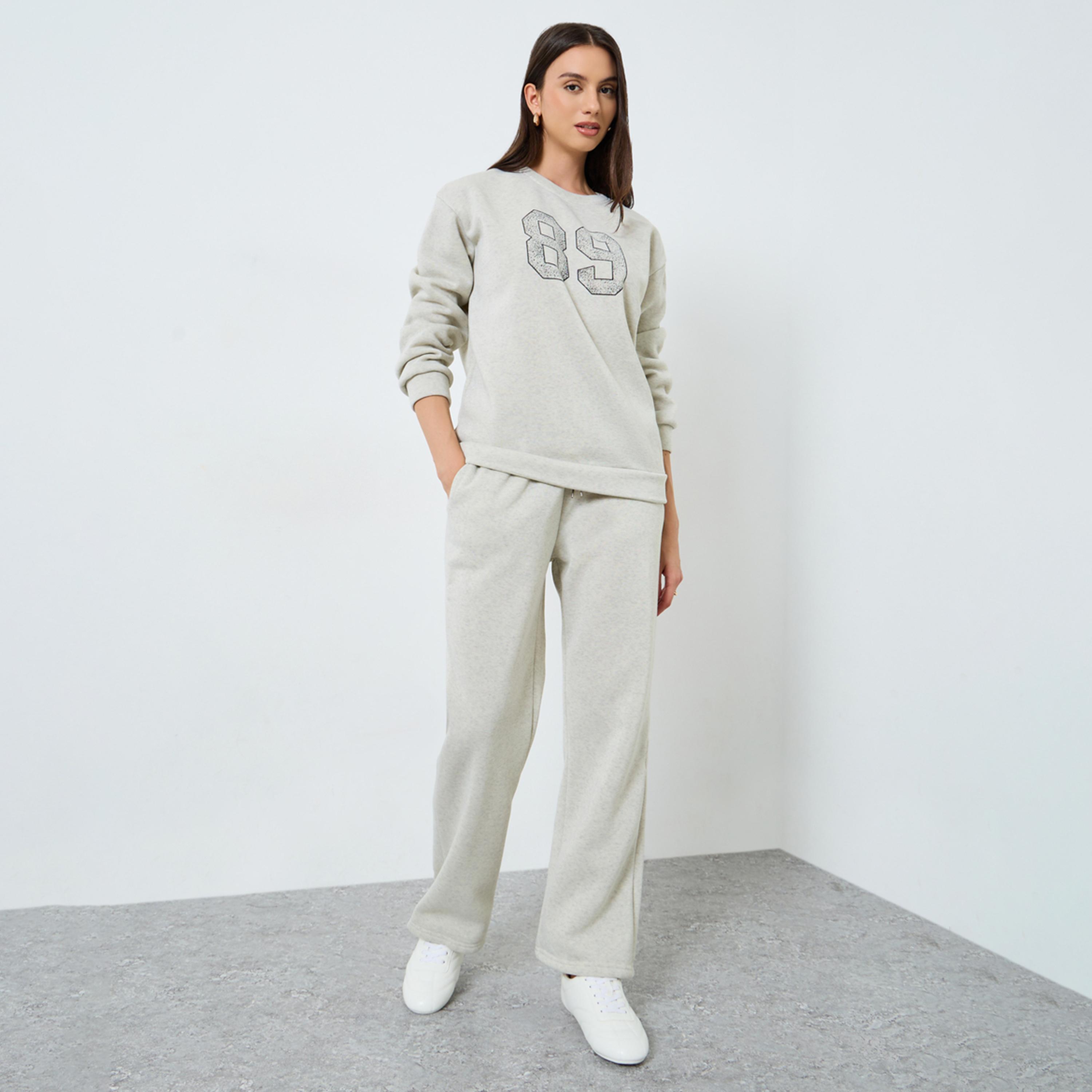 Styli Printed Crew Neck Sweatshirt and Joggers Co-Ords-women-clothing-coordsets-image-1
