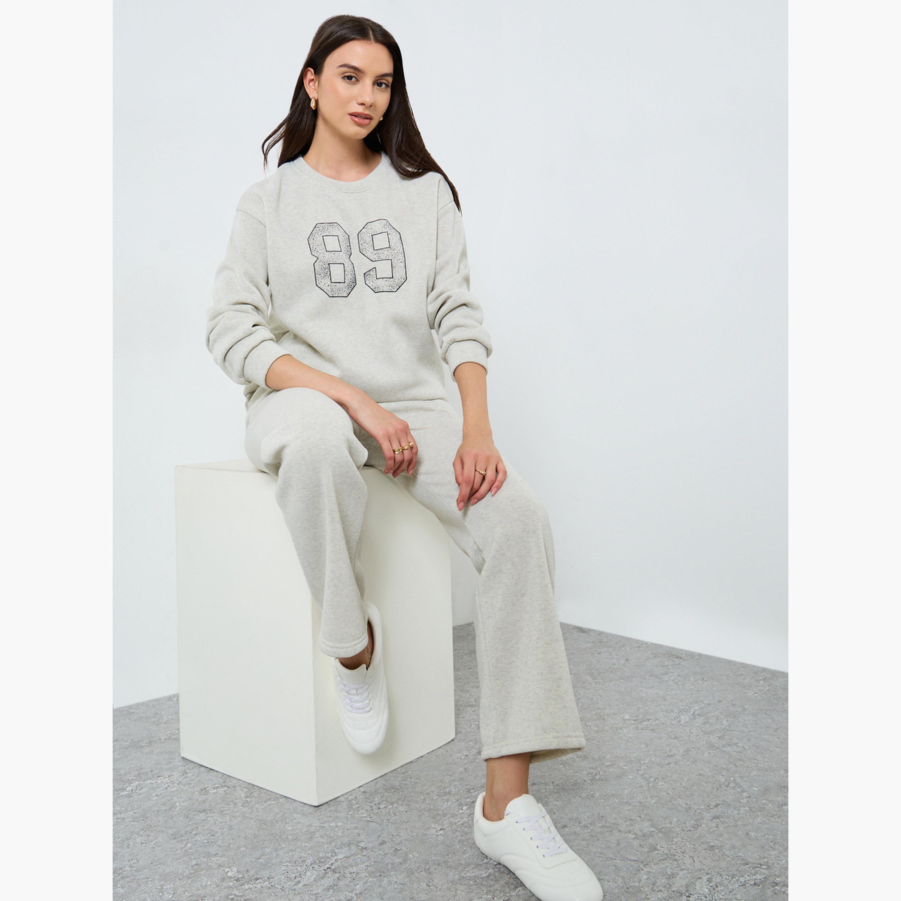 Styli Printed Crew Neck Sweatshirt and Joggers Co-Ords-women-clothing-coordsets-image-2