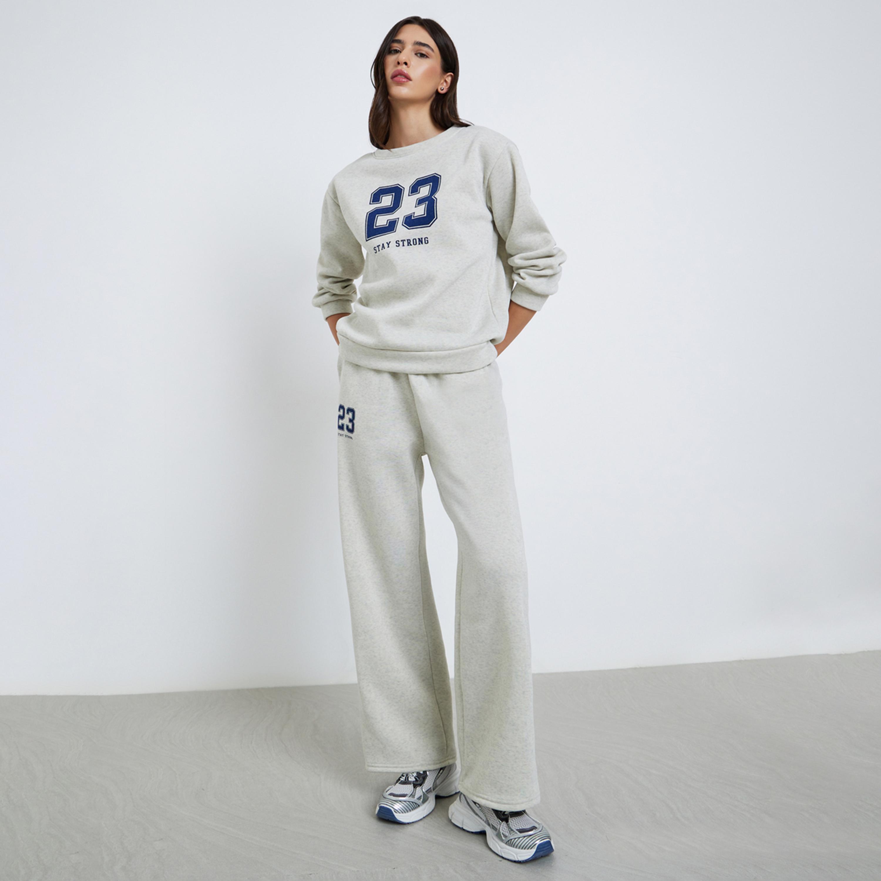 Styli Grey Crew Neck Oversized Sweatshirt and Joggers Co-Ords-women-clothing-coordsets-image-1