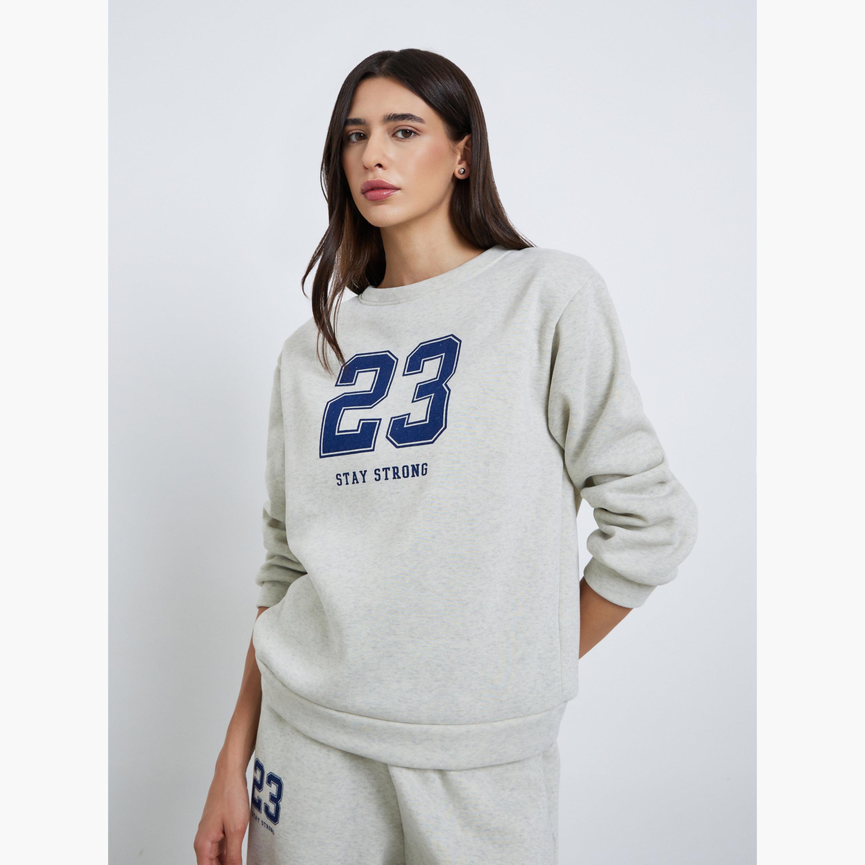 Styli Grey Crew Neck Oversized Sweatshirt and Joggers Co-Ords-women-clothing-coordsets-image-3