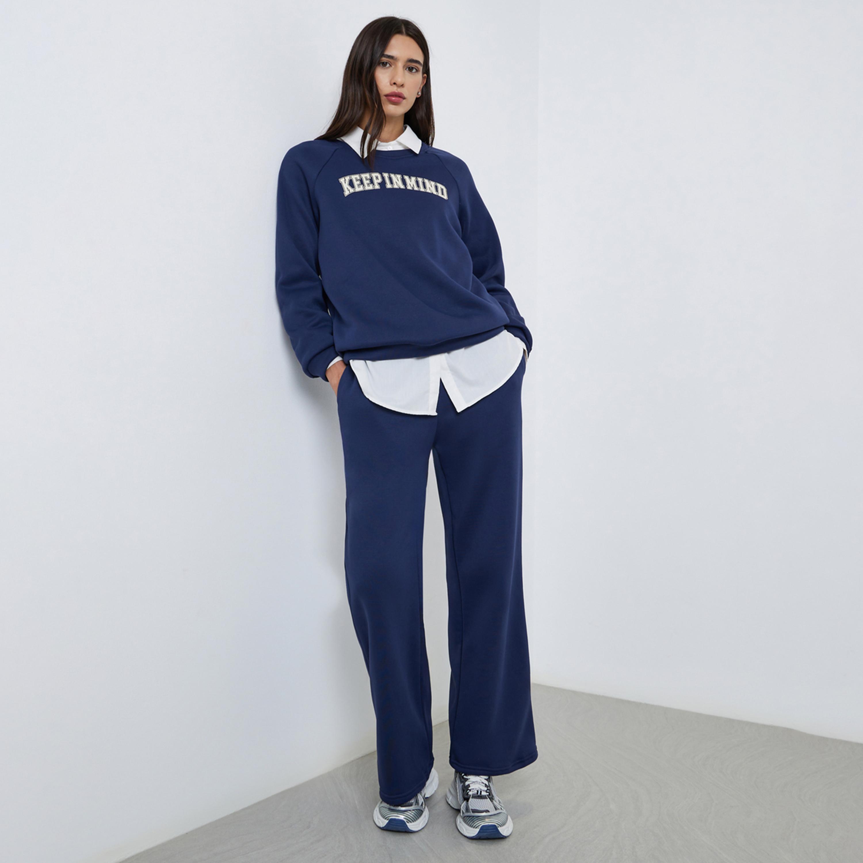 Styli Embroidered Slogan Sweatshirt and Joggers Co-Ords-women-clothing-coordsets-image-1