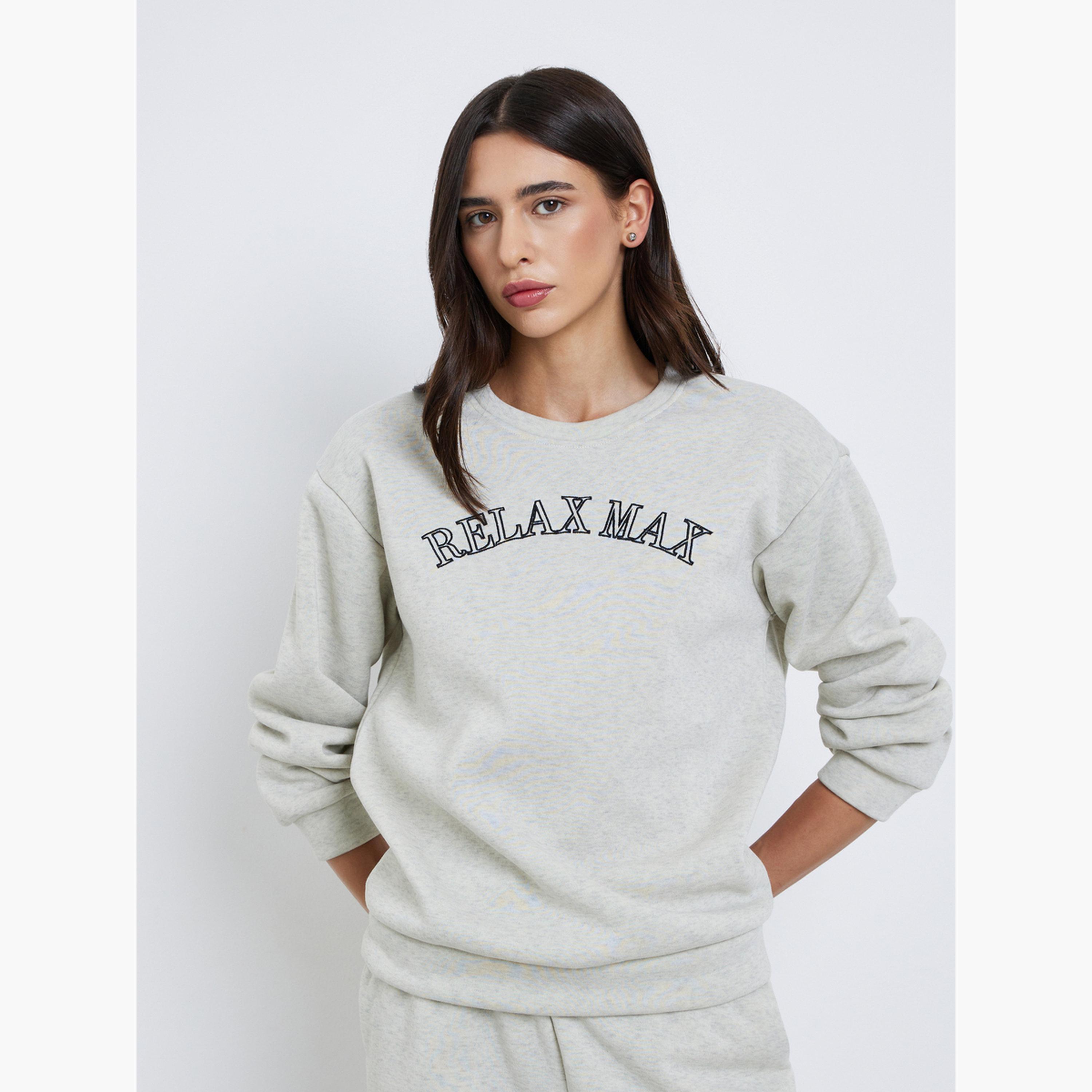 Styli Embroidered Slogan Sweatshirt and Joggers Co-Ords-women-clothing-coordsets-image-2