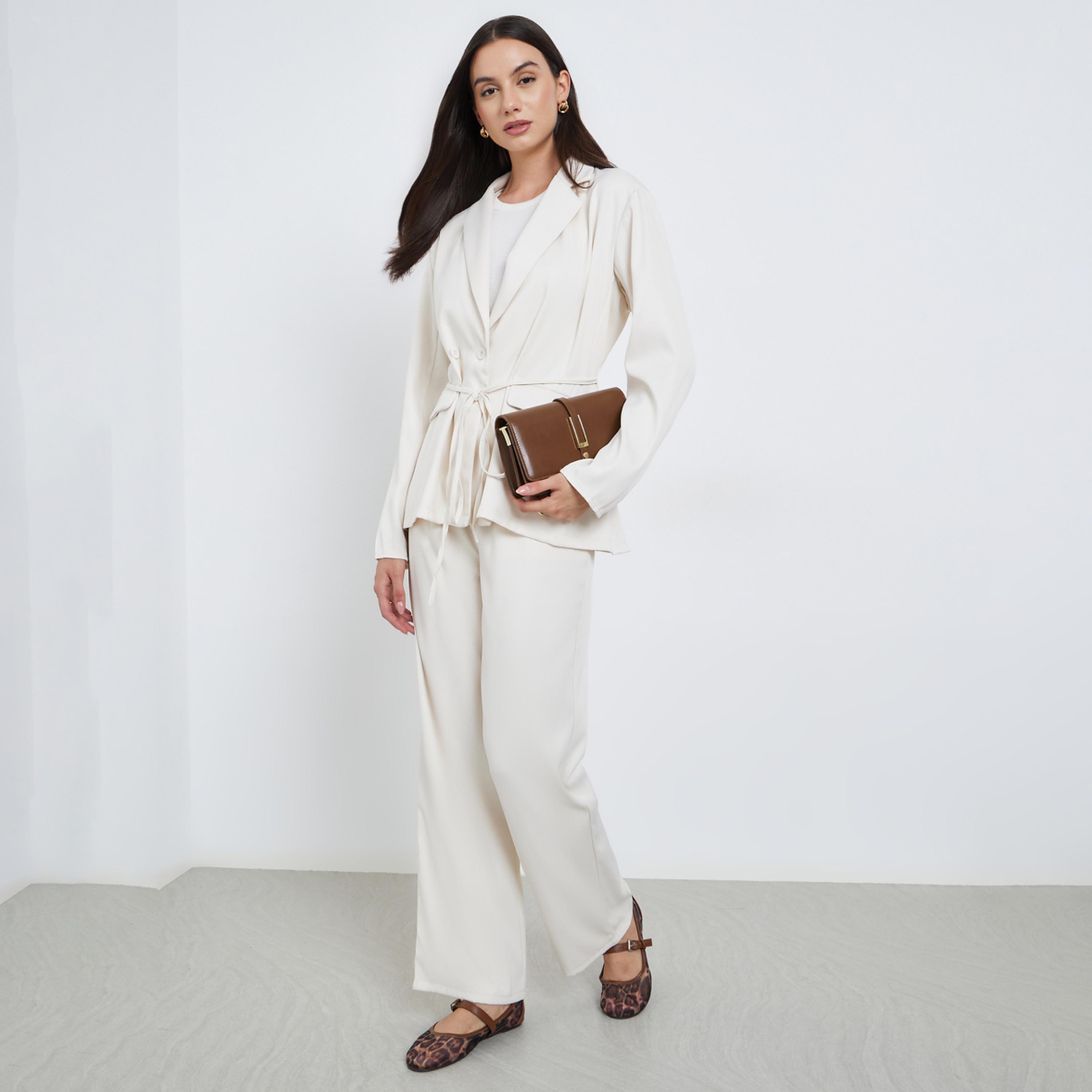 ستايلي - طقم بليزر وبنطال كاجوال لون أبيض العاجي-women-clothing-coordsets-image-1