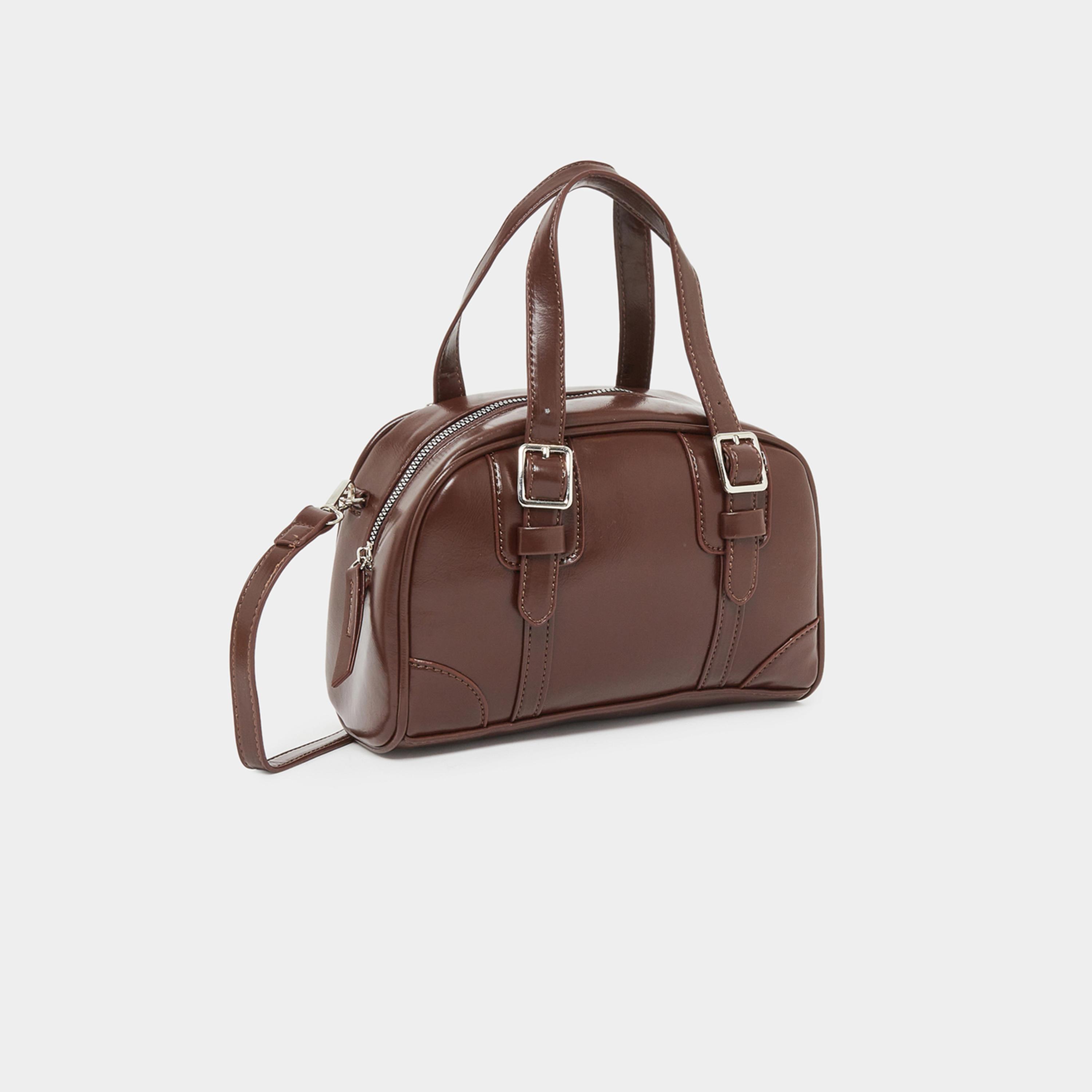 Styli Brown Belt Buckle Detail Bowling Bag-women-bagsandwallets-handbags-image-1