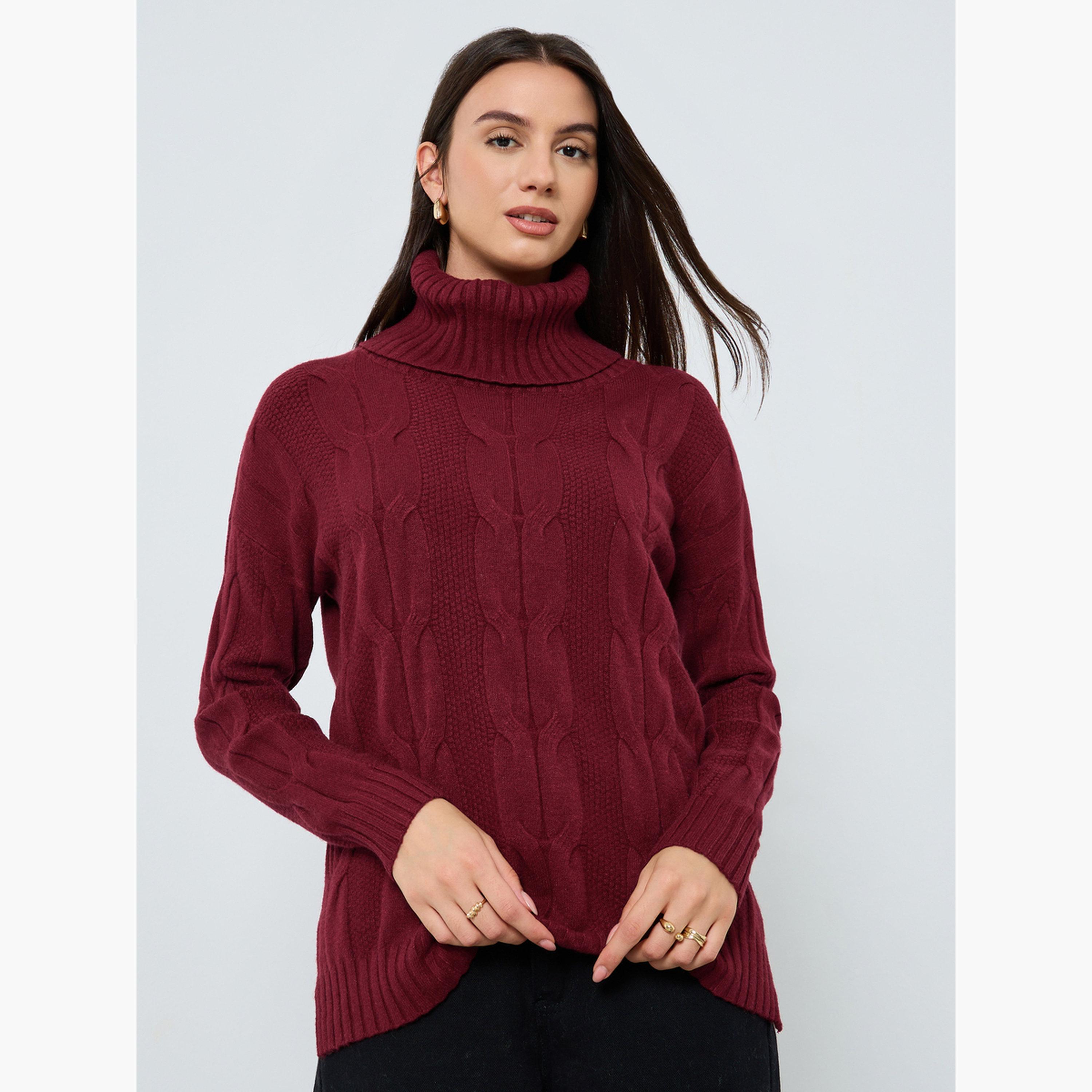 ستايلي - سترة لون برغندي محبوكة برقبة دائرية للنساء -women-winterwear-cardigansandjumpers-jumpers-image-1