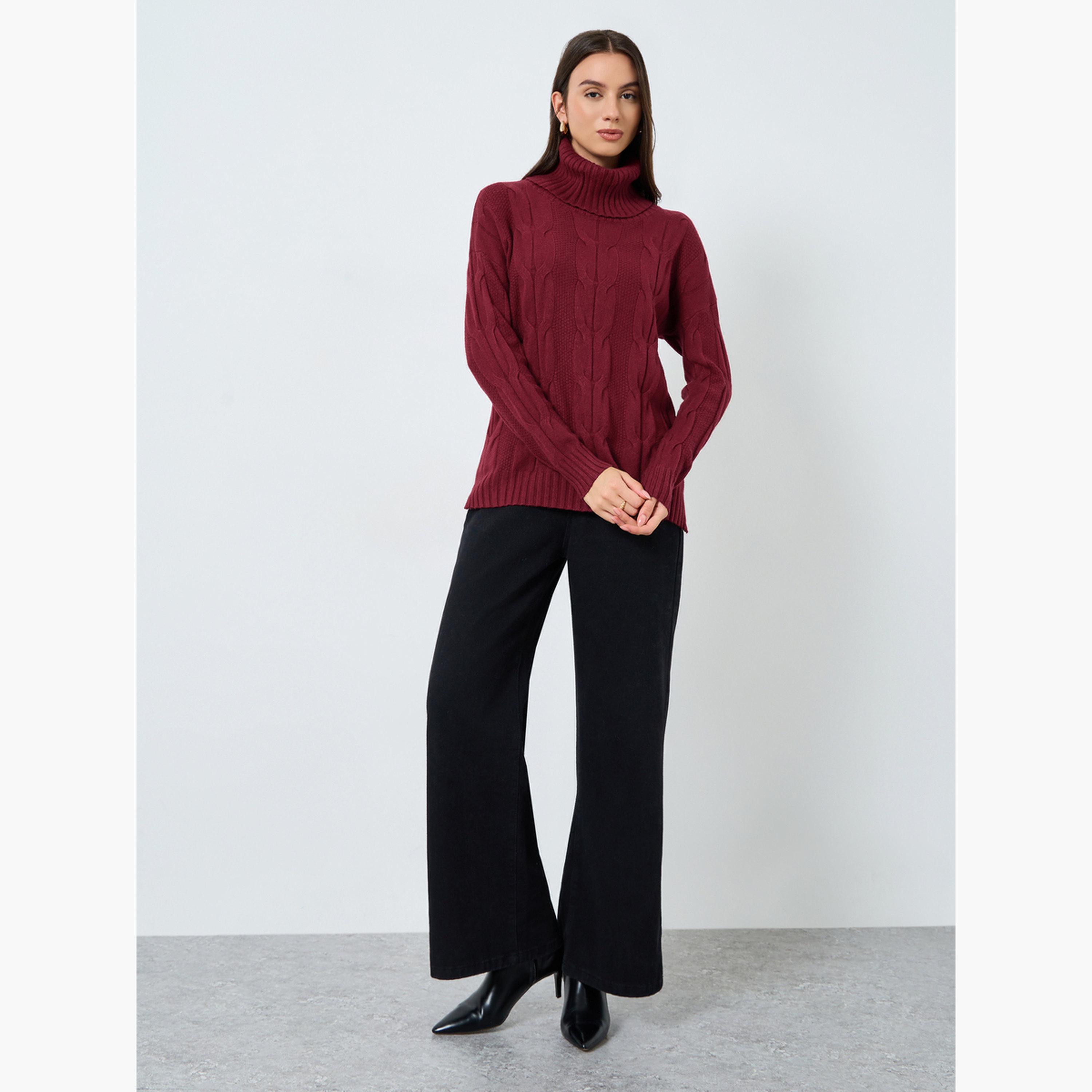 ستايلي - سترة لون برغندي محبوكة برقبة دائرية للنساء -women-winterwear-cardigansandjumpers-jumpers-image-2