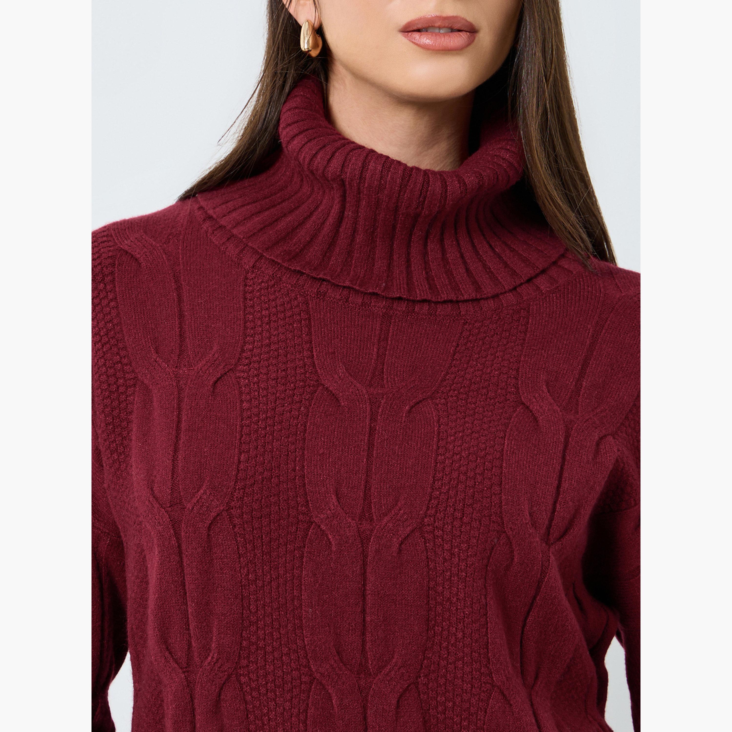 ستايلي - سترة لون برغندي محبوكة برقبة دائرية للنساء -women-winterwear-cardigansandjumpers-jumpers-image-3